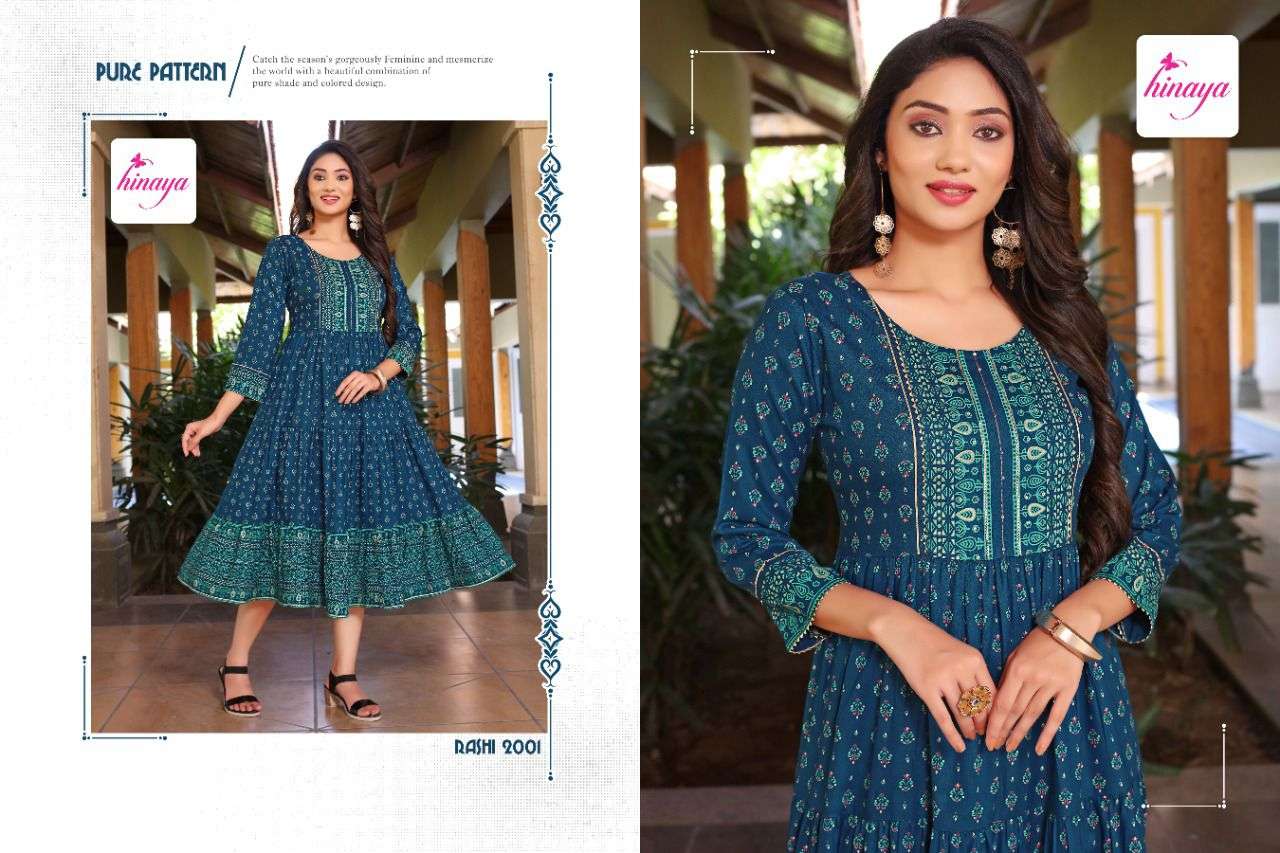 RASHI BY HINAYA 1001 TO 1005 SERIES DESIGNER STYLISH FANCY COLORFUL BEAUTIFUL PARTY WEAR & ETHNIC WEAR COLLECTION PURE RAYON SLUB KURTIS AT WHOLESALE PRICE