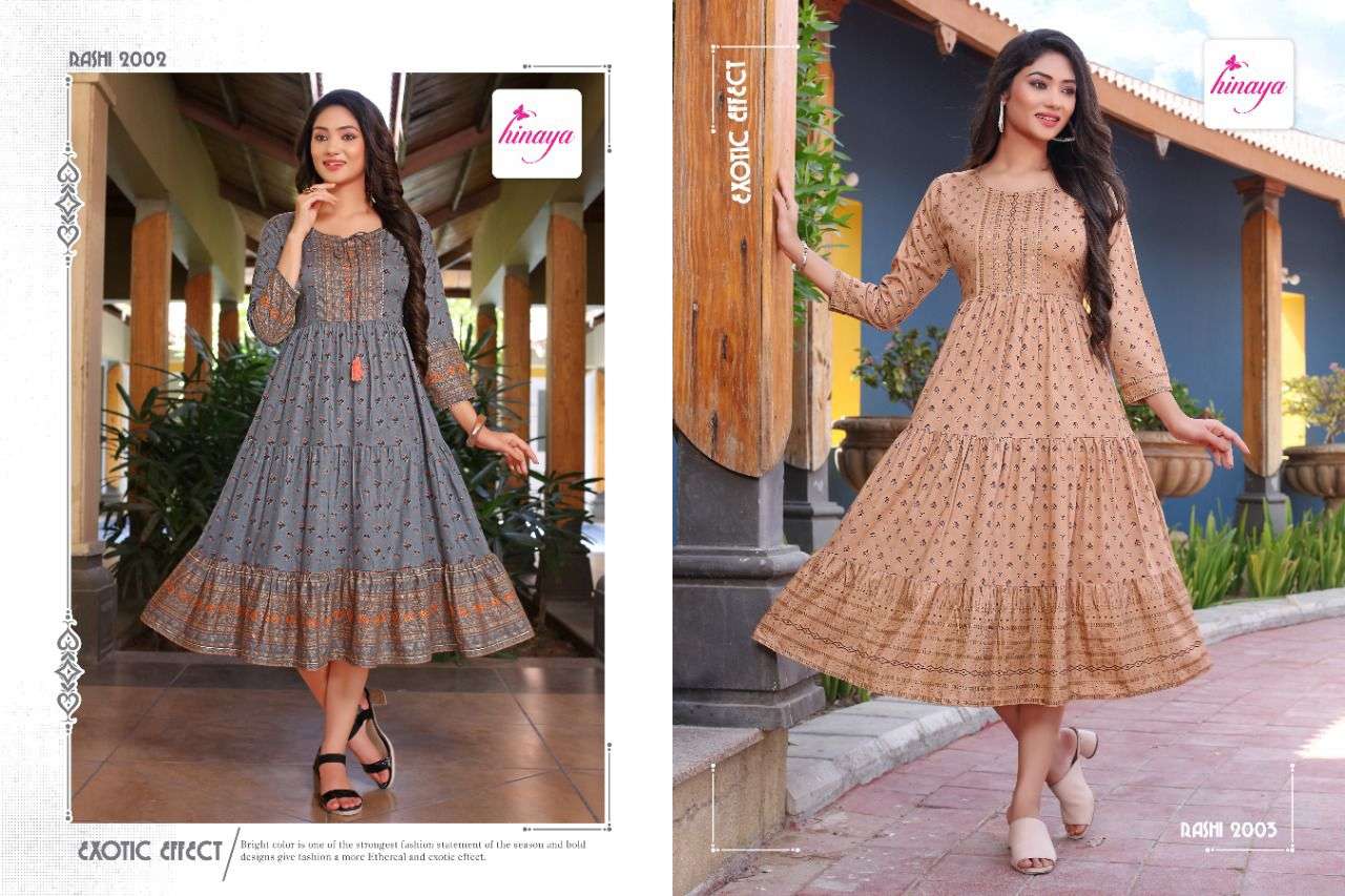 RASHI BY HINAYA 1001 TO 1005 SERIES DESIGNER STYLISH FANCY COLORFUL BEAUTIFUL PARTY WEAR & ETHNIC WEAR COLLECTION PURE RAYON SLUB KURTIS AT WHOLESALE PRICE