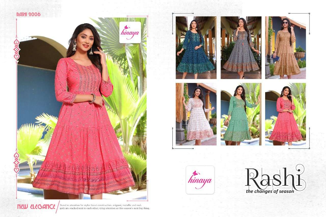 RASHI BY HINAYA 1001 TO 1005 SERIES DESIGNER STYLISH FANCY COLORFUL BEAUTIFUL PARTY WEAR & ETHNIC WEAR COLLECTION PURE RAYON SLUB KURTIS AT WHOLESALE PRICE