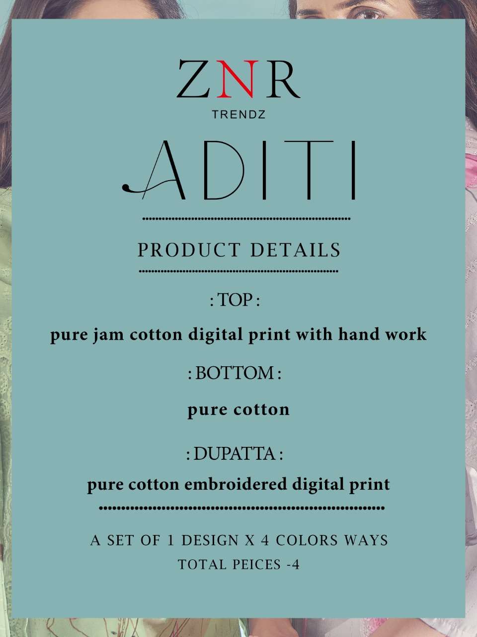 ADITI BY ZNR TRENDZ A TO D SERIES BEAUTIFUL SUITS COLORFUL STYLISH FANCY CASUAL WEAR & ETHNIC WEAR PURE JAM COTTON DIGITAL PRINT DRESSES AT WHOLESALE PRICE