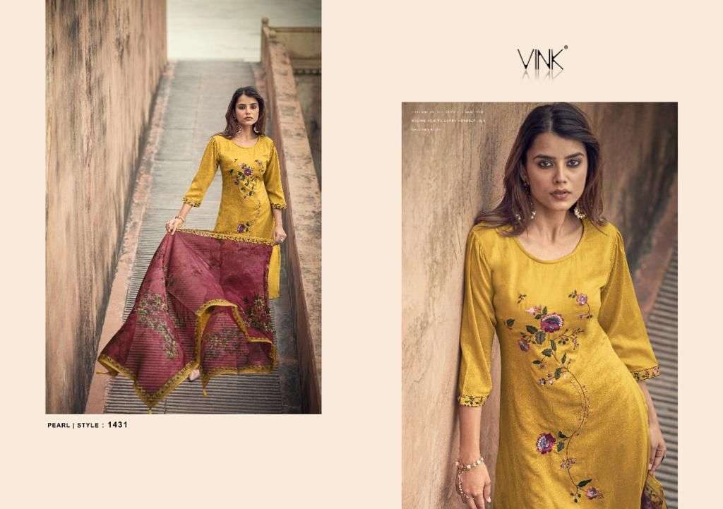 PEARL BY VINK 1431 TO 1436 SERIES BEAUTIFUL SUITS COLORFUL STYLISH FANCY CASUAL WEAR & ETHNIC WEAR SILK DRESSES AT WHOLESALE PRICE