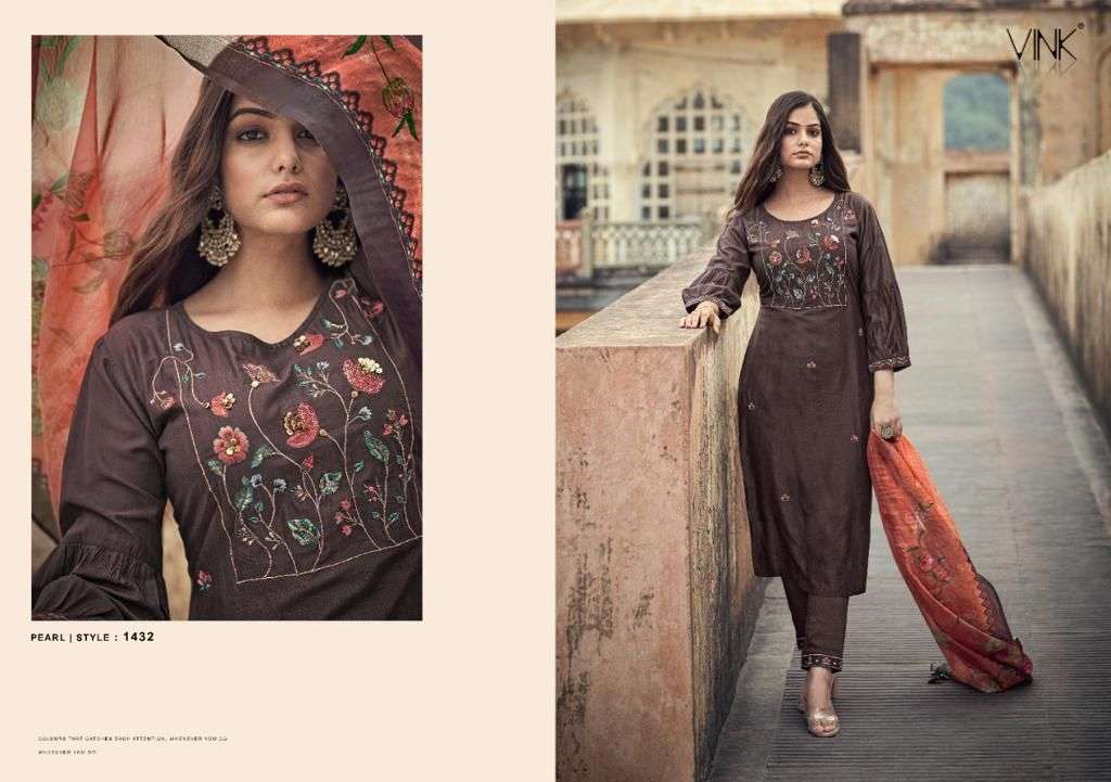 PEARL BY VINK 1431 TO 1436 SERIES BEAUTIFUL SUITS COLORFUL STYLISH FANCY CASUAL WEAR & ETHNIC WEAR SILK DRESSES AT WHOLESALE PRICE
