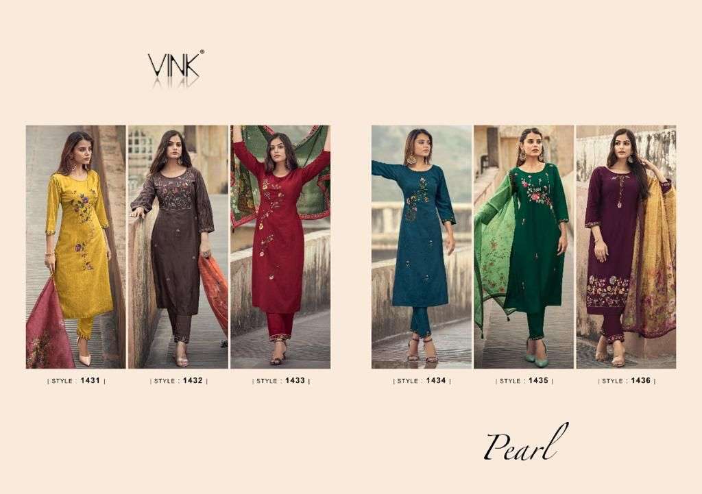 PEARL BY VINK 1431 TO 1436 SERIES BEAUTIFUL SUITS COLORFUL STYLISH FANCY CASUAL WEAR & ETHNIC WEAR SILK DRESSES AT WHOLESALE PRICE