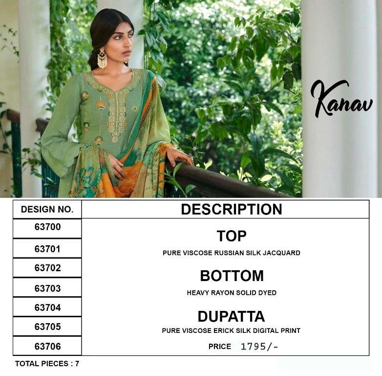 KANAV BY RIANA 63700 TO 63706 SERIES BEAUTIFUL SUITS COLORFUL STYLISH FANCY CASUAL WEAR & ETHNIC WEAR VISCOSE SILK DRESSES AT WHOLESALE PRICE