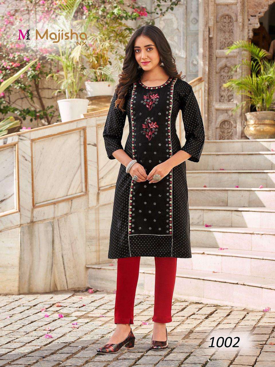 DESTINY BY MAJISHA NX 1001 TO 1008 SERIES DESIGNER STYLISH FANCY COLORFUL BEAUTIFUL PARTY WEAR & ETHNIC WEAR COLLECTION RAYON FOIL PRINT KURTIS AT WHOLESALE PRICE