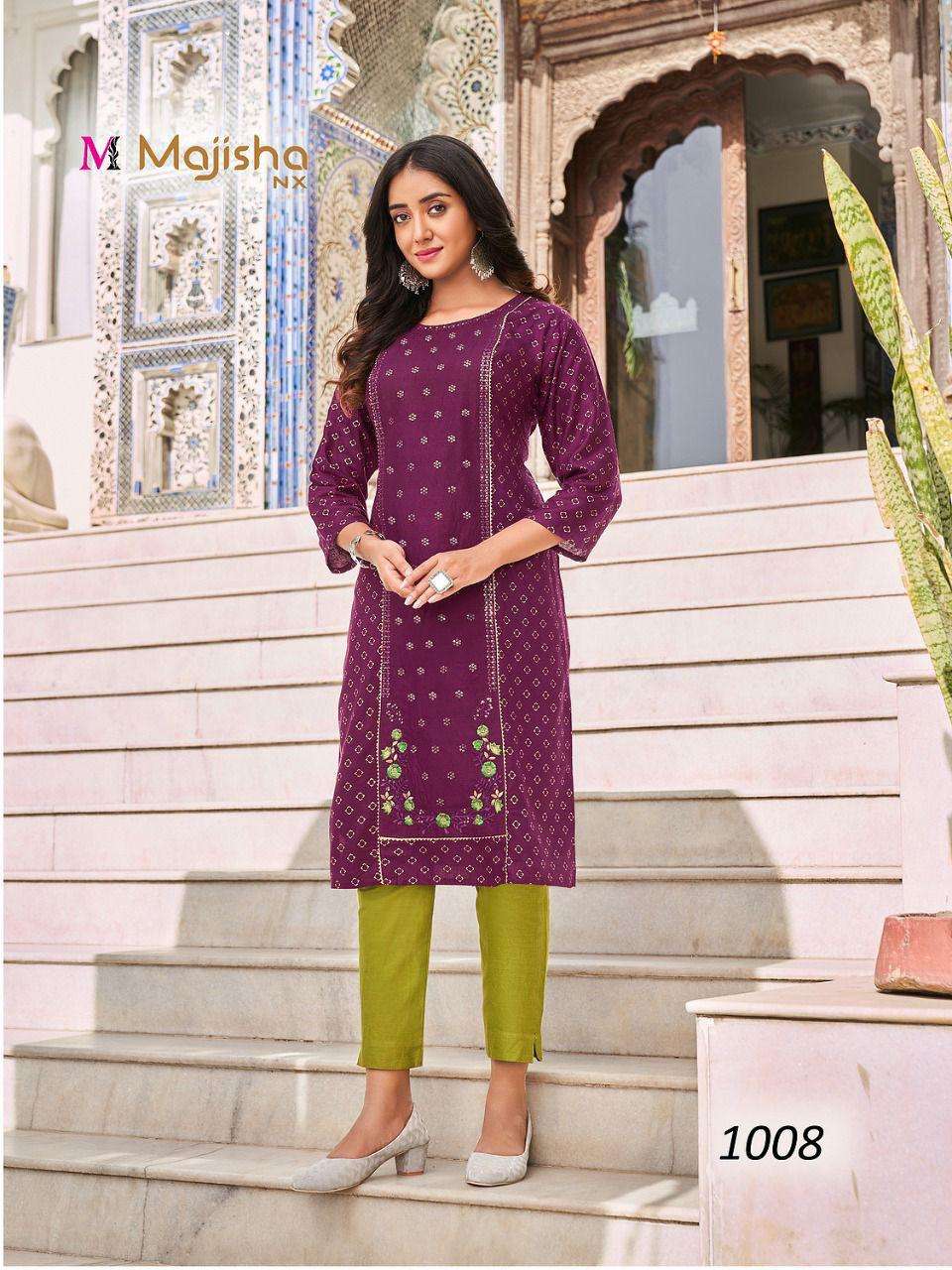 DESTINY BY MAJISHA NX 1001 TO 1008 SERIES DESIGNER STYLISH FANCY COLORFUL BEAUTIFUL PARTY WEAR & ETHNIC WEAR COLLECTION RAYON FOIL PRINT KURTIS AT WHOLESALE PRICE