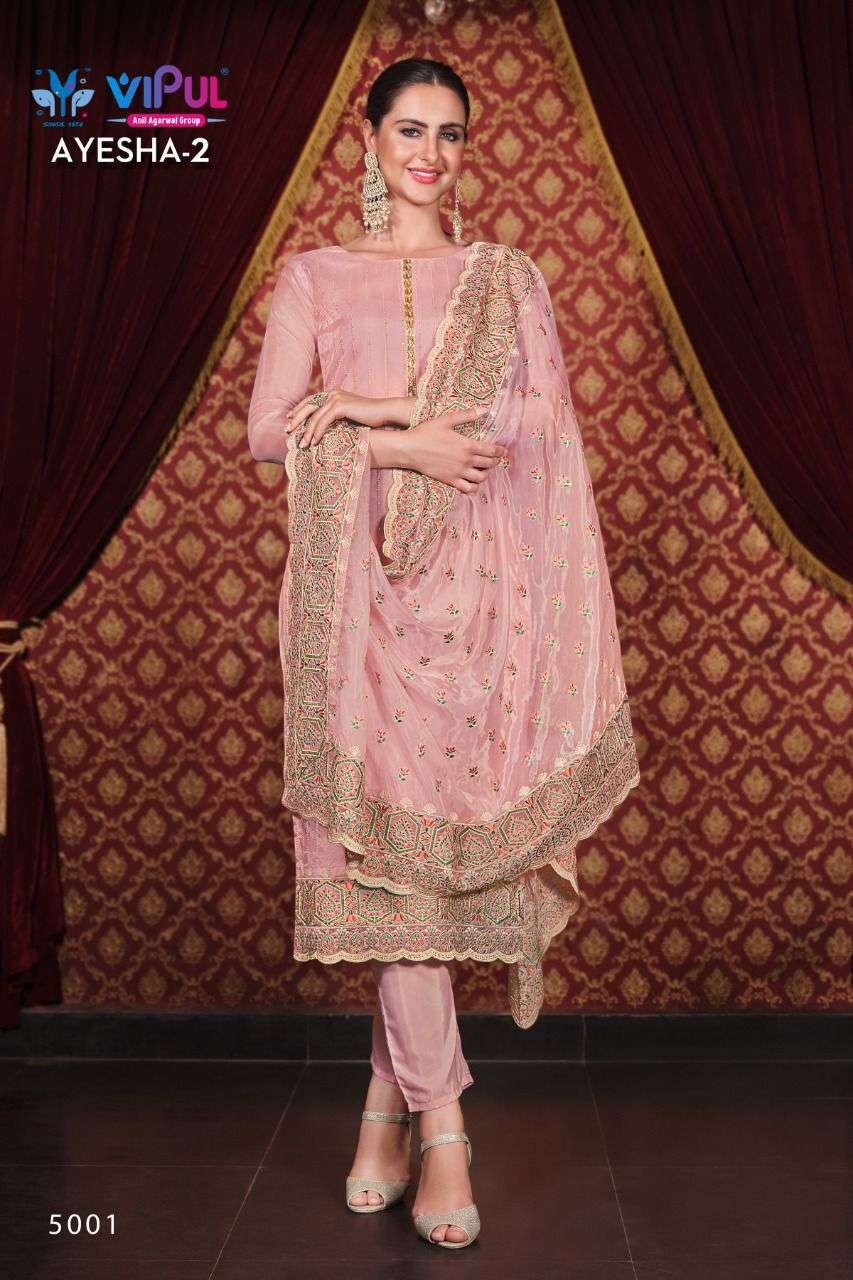 AYESHA VOL-2 BY VIPUL FASHION 5001 TO 5006 SERIES BEAUTIFUL SUITS COLORFUL STYLISH FANCY CASUAL WEAR & ETHNIC WEAR ORGANZA DRESSES AT WHOLESALE PRICE