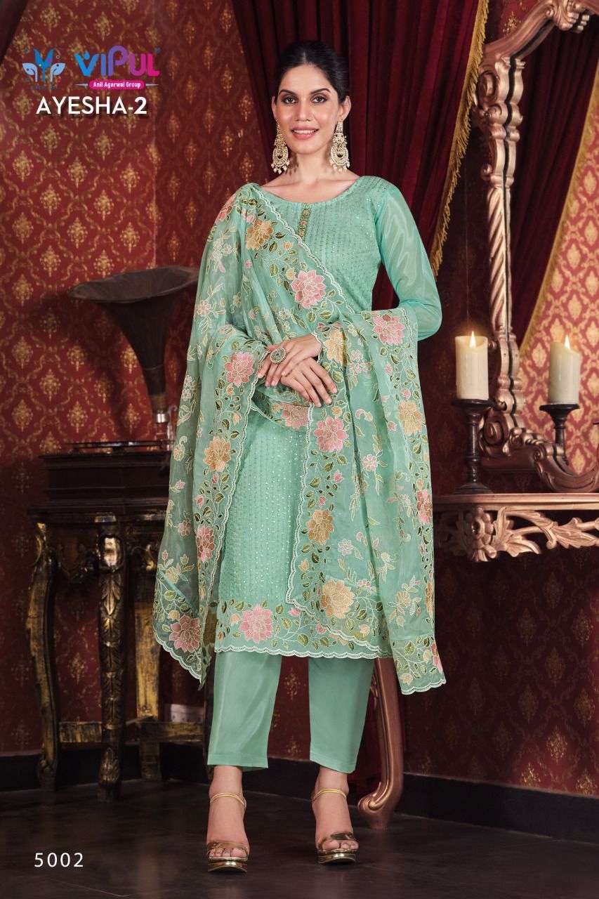 AYESHA VOL-2 BY VIPUL FASHION 5001 TO 5006 SERIES BEAUTIFUL SUITS COLORFUL STYLISH FANCY CASUAL WEAR & ETHNIC WEAR ORGANZA DRESSES AT WHOLESALE PRICE
