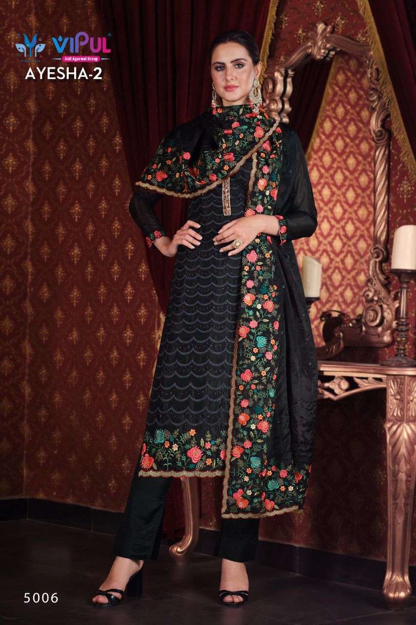 AYESHA VOL-2 BY VIPUL FASHION 5001 TO 5006 SERIES BEAUTIFUL SUITS COLORFUL STYLISH FANCY CASUAL WEAR & ETHNIC WEAR ORGANZA DRESSES AT WHOLESALE PRICE