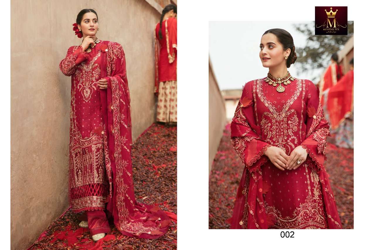 AFROZ VOL-1 BY MEHTAB TEX 001 TO 0003 SERIES PAKISTANI SUITS BEAUTIFUL FANCY COLORFUL STYLISH PARTY WEAR & OCCASIONAL WEAR GEORGETTE WITH EMBROIDERY DRESSES AT WHOLESALE PRICE