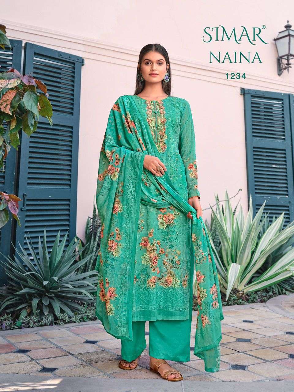 NAINA BY GLOSSY 1231 TO 1238 SERIES BEAUTIFUL SUITS COLORFUL STYLISH FANCY CASUAL WEAR & ETHNIC WEAR PURE GEORGETTE EMBROIDERED DRESSES AT WHOLESALE PRICE