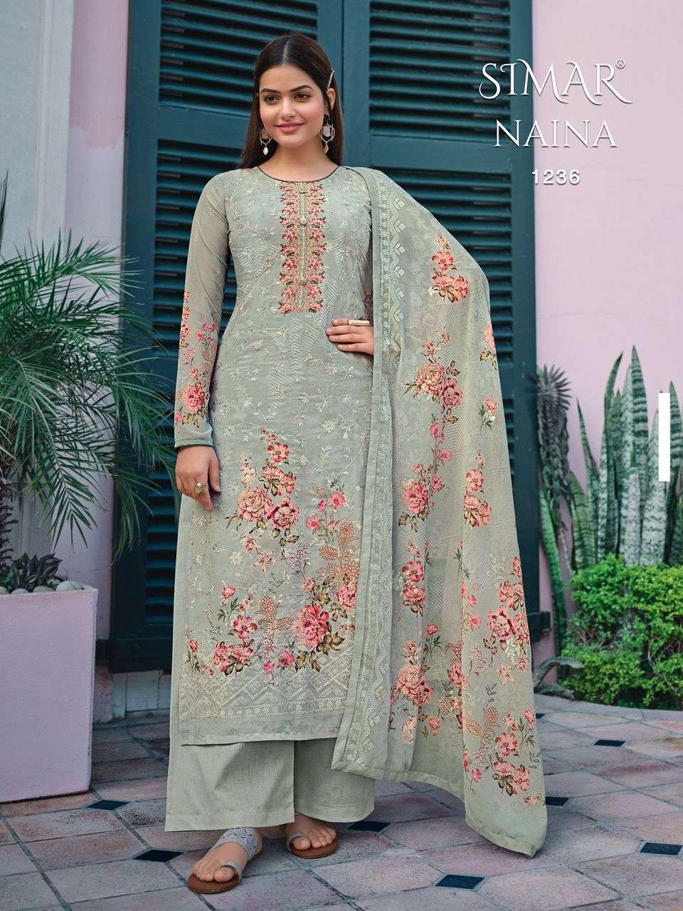 NAINA BY GLOSSY 1231 TO 1238 SERIES BEAUTIFUL SUITS COLORFUL STYLISH FANCY CASUAL WEAR & ETHNIC WEAR PURE GEORGETTE EMBROIDERED DRESSES AT WHOLESALE PRICE