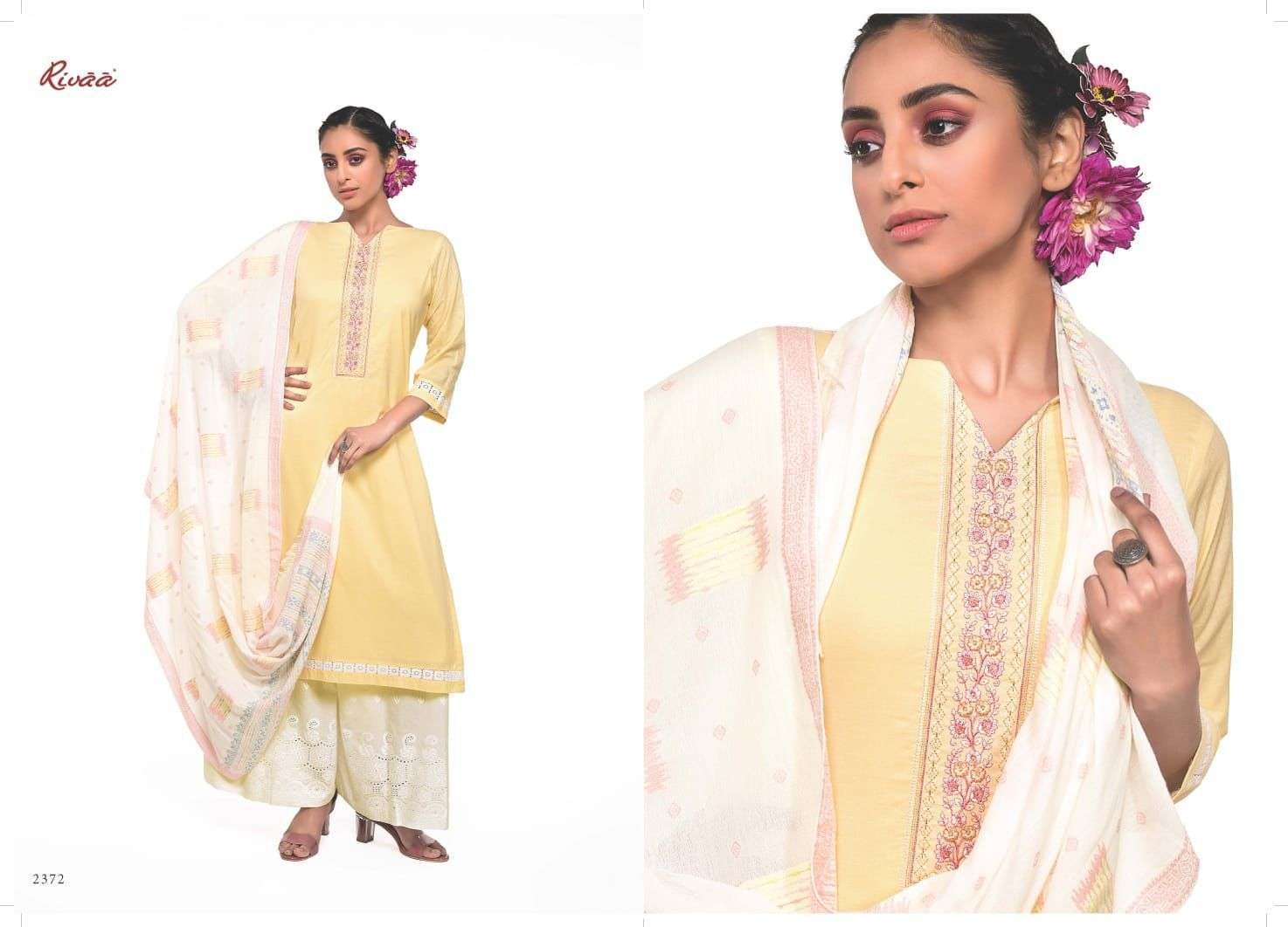 NAZM BY RIVAA 2372 TO 2378 SERIES BEAUTIFUL SUITS COLORFUL STYLISH FANCY CASUAL WEAR & ETHNIC WEAR PURE COTTON EMBROIDERED DRESSES AT WHOLESALE PRICE