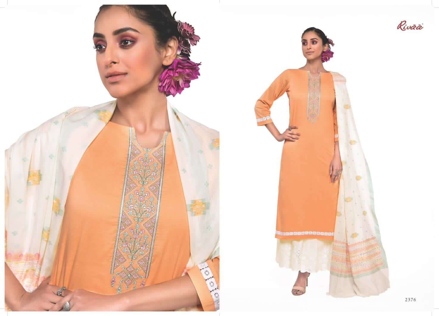 NAZM BY RIVAA 2372 TO 2378 SERIES BEAUTIFUL SUITS COLORFUL STYLISH FANCY CASUAL WEAR & ETHNIC WEAR PURE COTTON EMBROIDERED DRESSES AT WHOLESALE PRICE