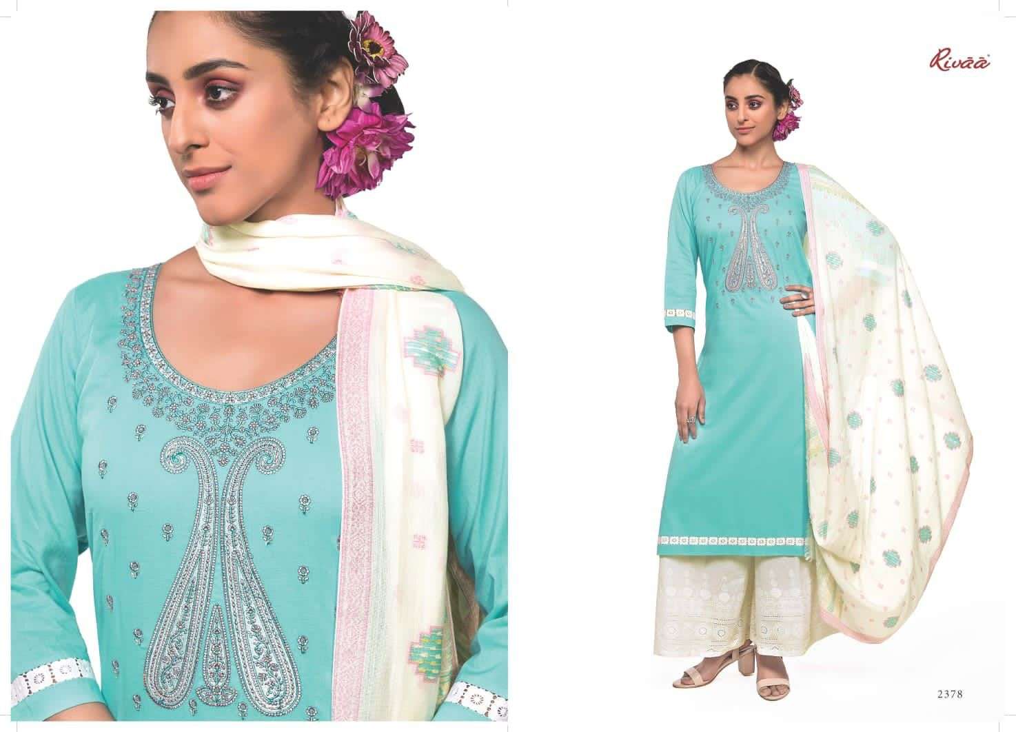 NAZM BY RIVAA 2372 TO 2378 SERIES BEAUTIFUL SUITS COLORFUL STYLISH FANCY CASUAL WEAR & ETHNIC WEAR PURE COTTON EMBROIDERED DRESSES AT WHOLESALE PRICE