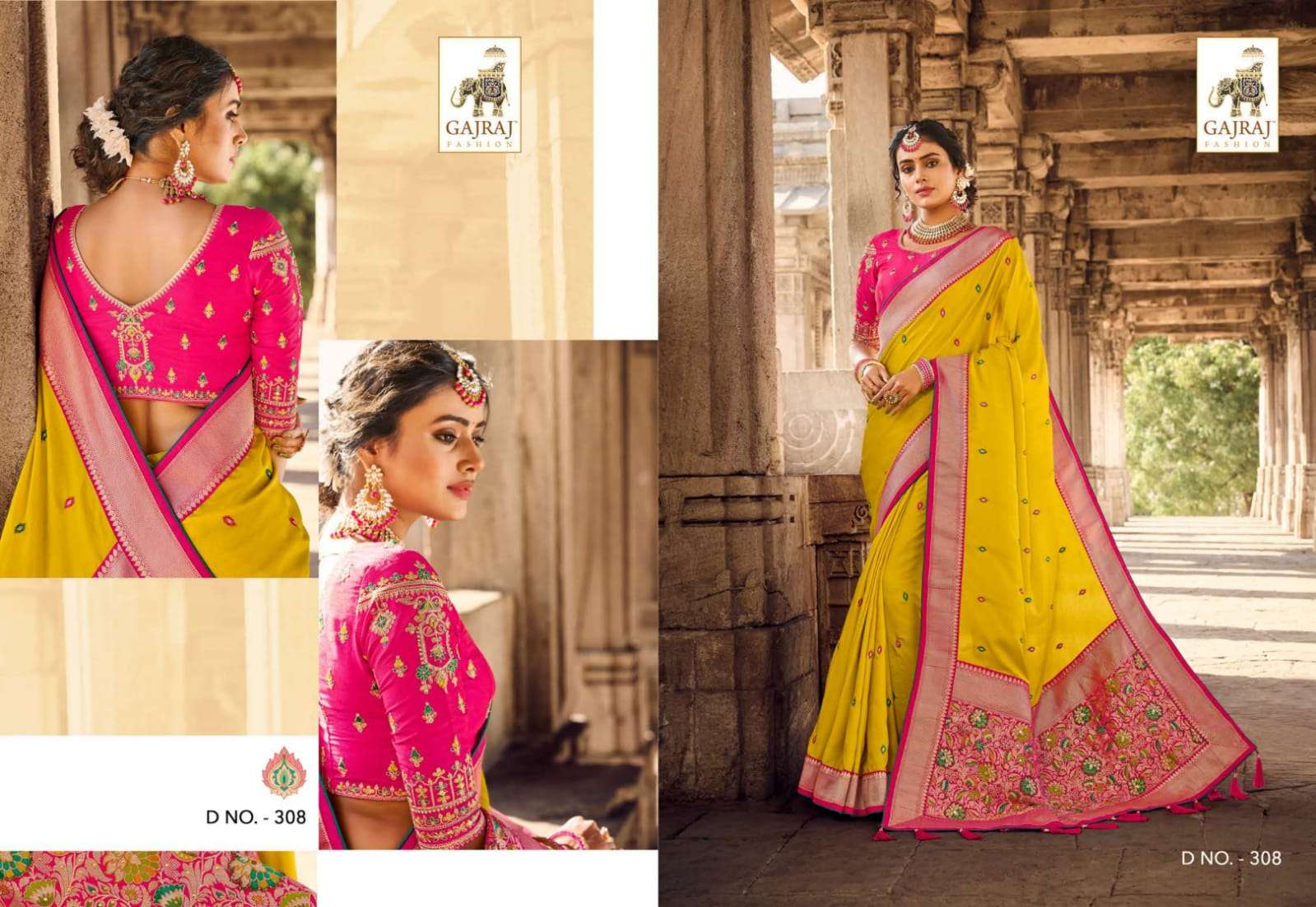 GAJRAJ 306 SERIES BY GAJRAJ FASHION 306 TO 317 SERIES INDIAN TRADITIONAL WEAR COLLECTION BEAUTIFUL STYLISH FANCY COLORFUL PARTY WEAR & OCCASIONAL WEAR SILK SAREES AT WHOLESALE PRICE