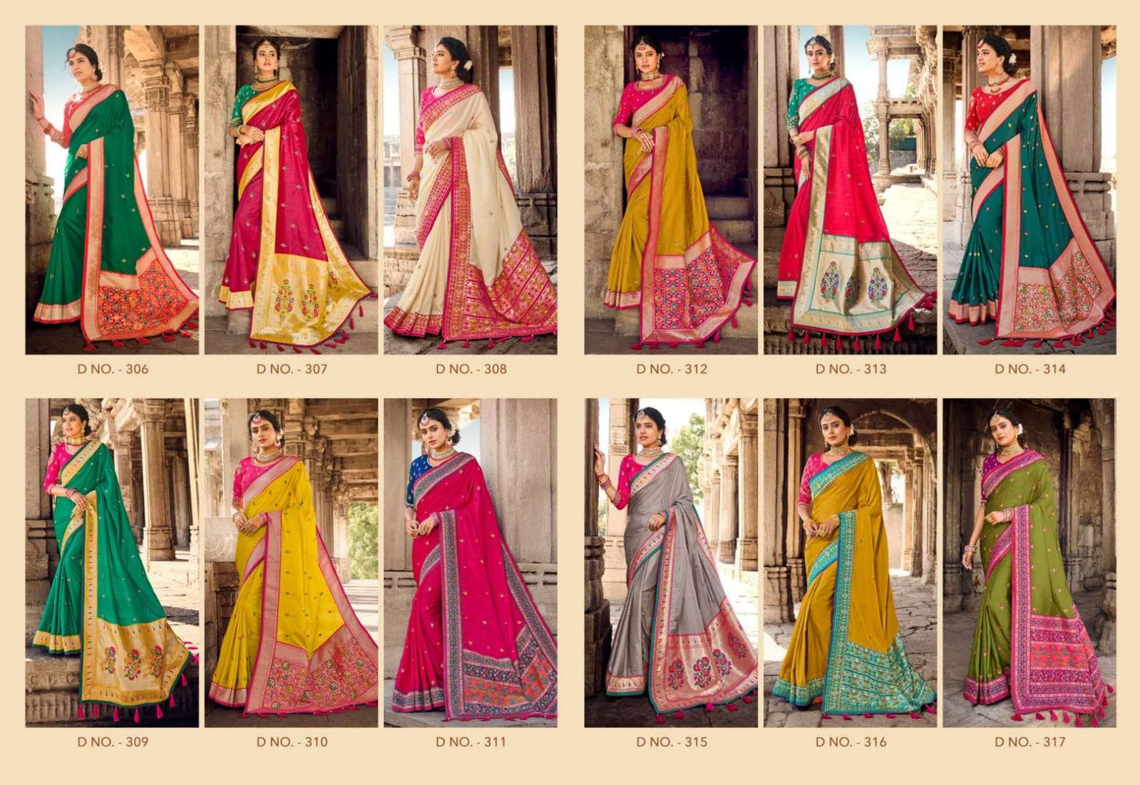 GAJRAJ 306 SERIES BY GAJRAJ FASHION 306 TO 317 SERIES INDIAN TRADITIONAL WEAR COLLECTION BEAUTIFUL STYLISH FANCY COLORFUL PARTY WEAR & OCCASIONAL WEAR SILK SAREES AT WHOLESALE PRICE