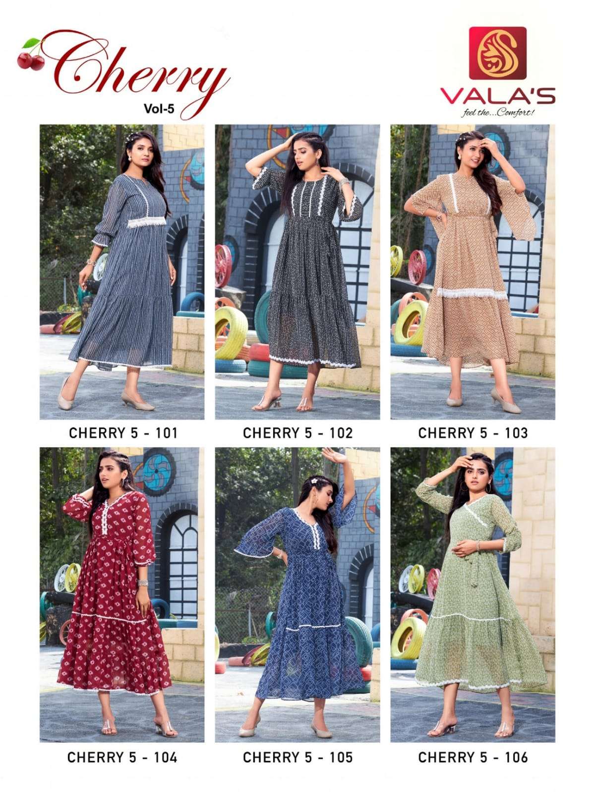 CHERRY VOL-5 BY VALAS 101 TO 106 SERIES BEAUTIFUL STYLISH FANCY COLORFUL CASUAL WEAR & ETHNIC WEAR GEORGETTE PRINT GOWNS AT WHOLESALE PRICE