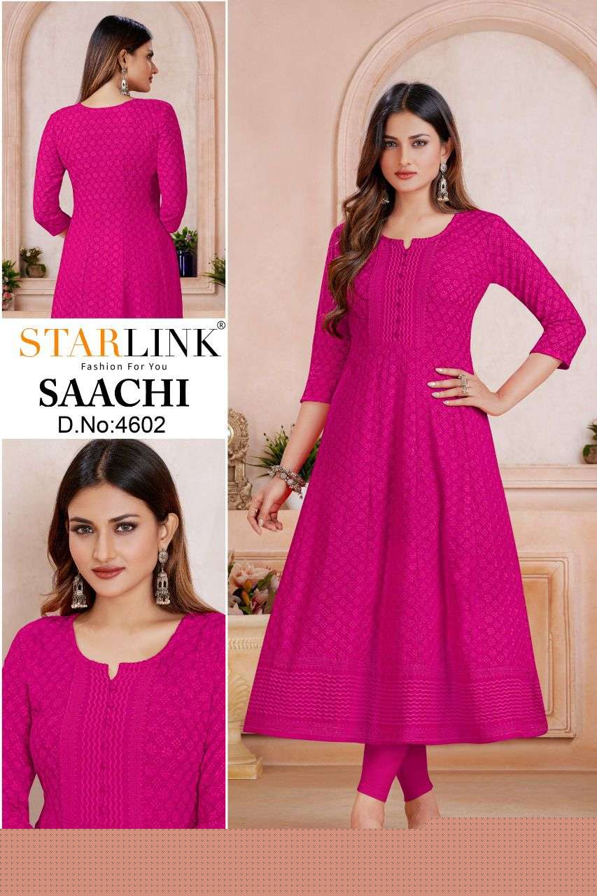 SAACHI BY STARLINK 4601 TO 4620 SERIES DESIGNER STYLISH FANCY COLORFUL BEAUTIFUL PARTY WEAR & ETHNIC WEAR COLLECTION RAYON KURTIS AT WHOLESALE PRICE