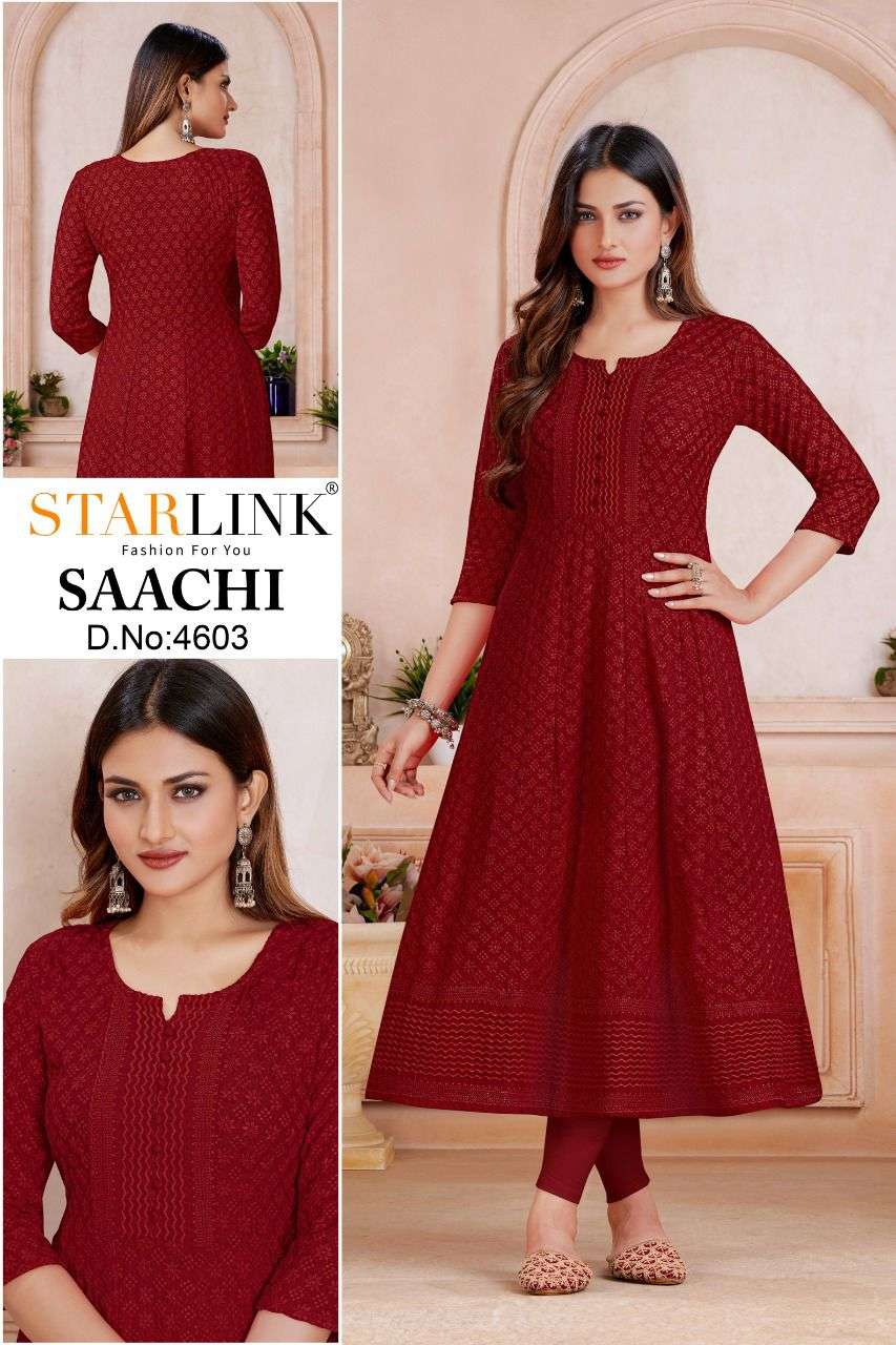 SAACHI BY STARLINK 4601 TO 4620 SERIES DESIGNER STYLISH FANCY COLORFUL BEAUTIFUL PARTY WEAR & ETHNIC WEAR COLLECTION RAYON KURTIS AT WHOLESALE PRICE
