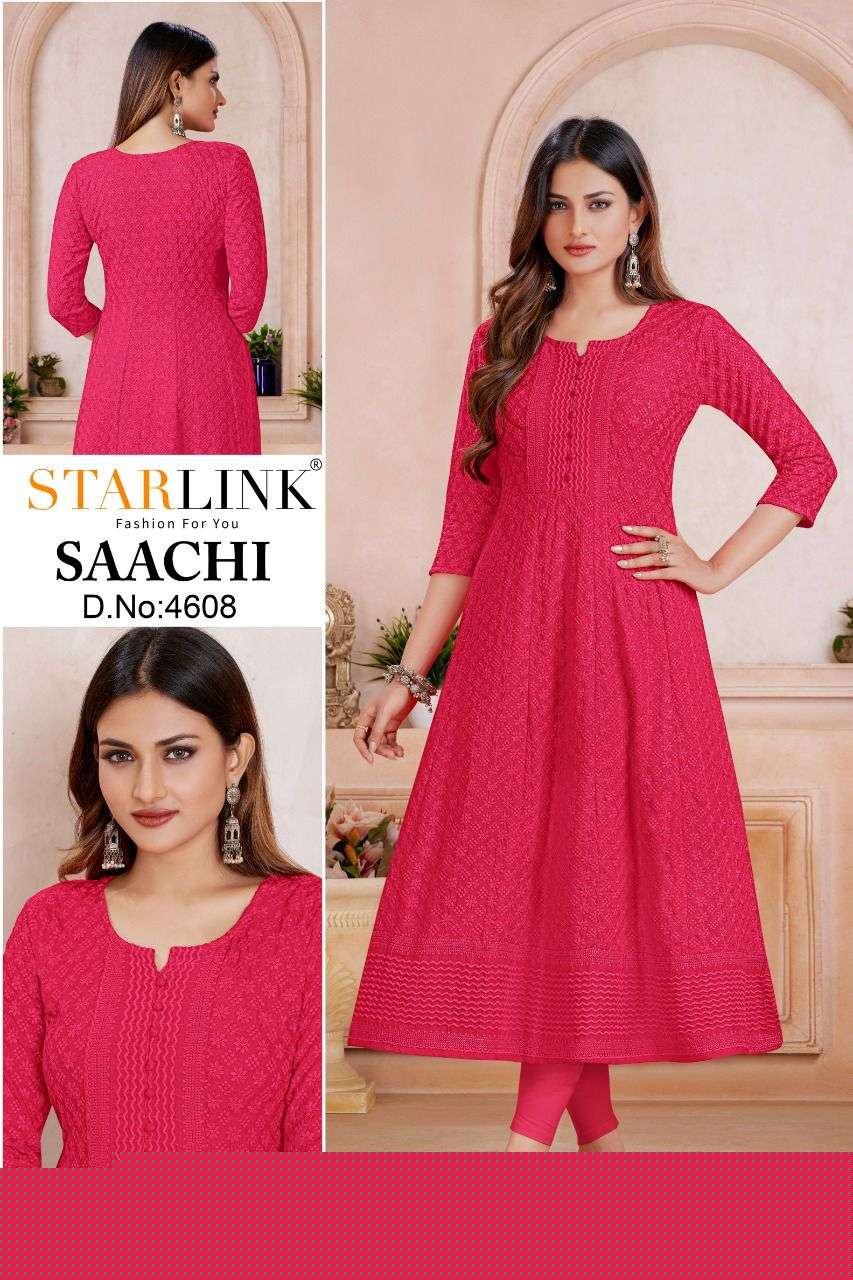 SAACHI BY STARLINK 4601 TO 4620 SERIES DESIGNER STYLISH FANCY COLORFUL BEAUTIFUL PARTY WEAR & ETHNIC WEAR COLLECTION RAYON KURTIS AT WHOLESALE PRICE