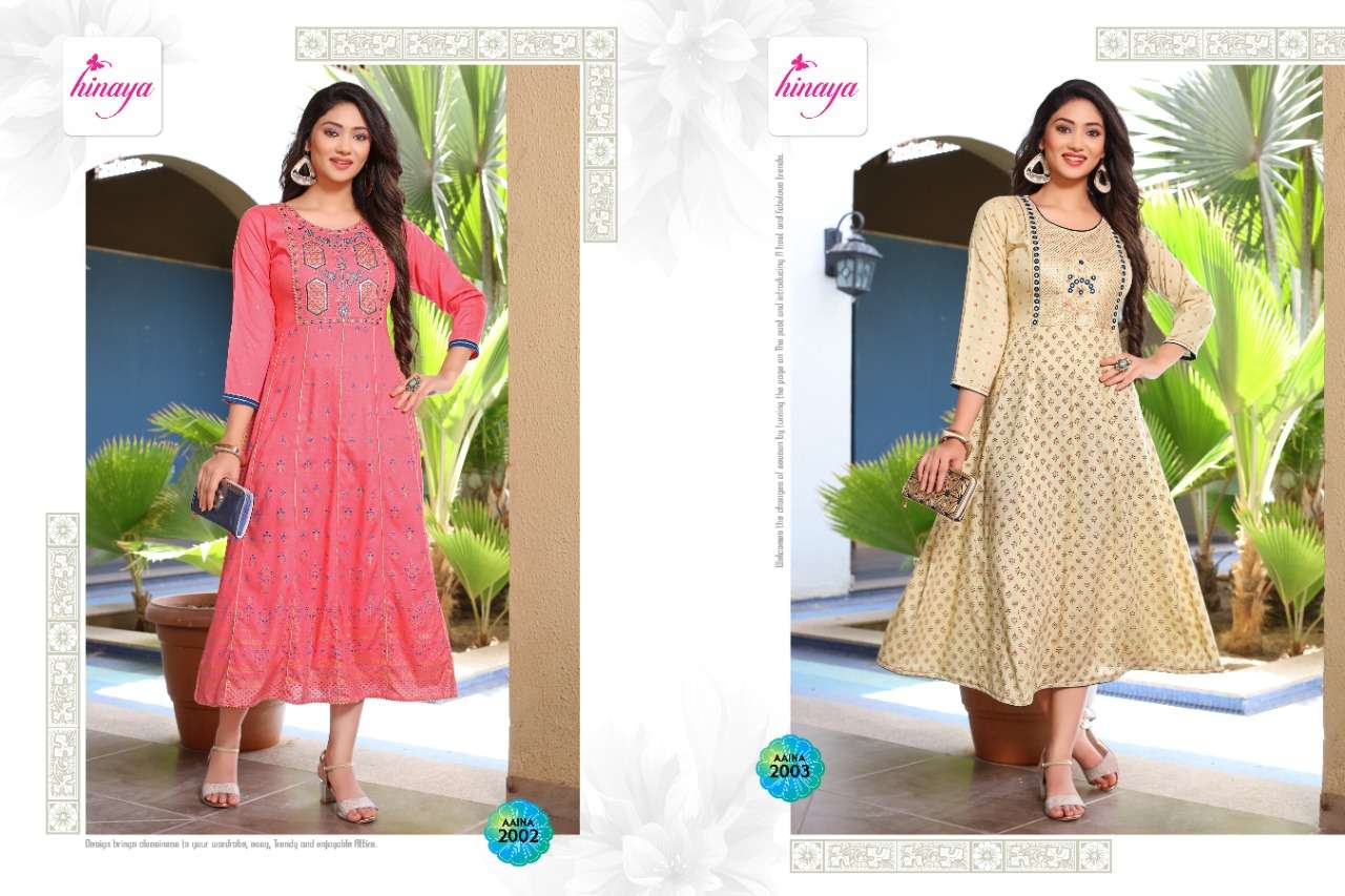 AAINA VOL-3 BY HINAYA 2001 TO 2006 SERIES DESIGNER STYLISH FANCY COLORFUL BEAUTIFUL PARTY WEAR & ETHNIC WEAR COLLECTION RAYON KURTIS AT WHOLESALE PRICE