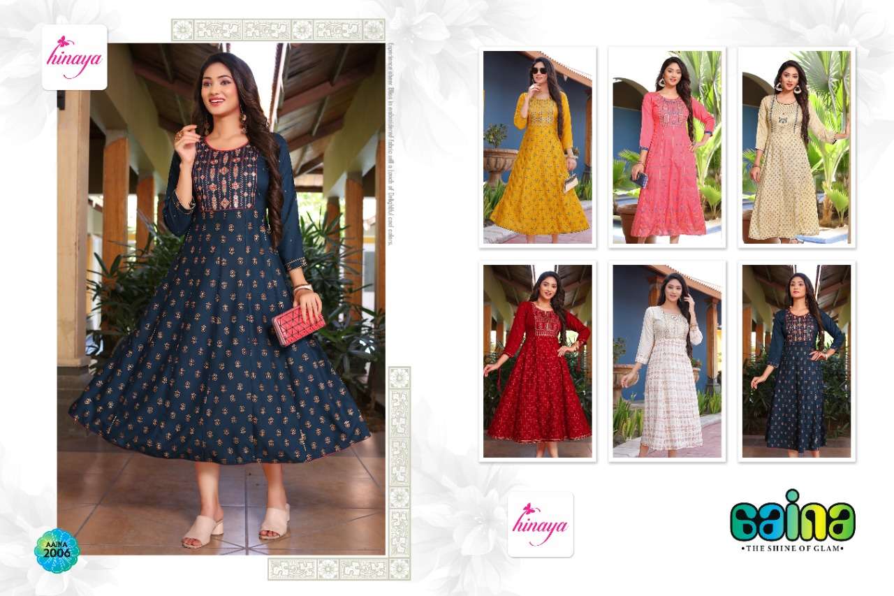 AAINA VOL-3 BY HINAYA 2001 TO 2006 SERIES DESIGNER STYLISH FANCY COLORFUL BEAUTIFUL PARTY WEAR & ETHNIC WEAR COLLECTION RAYON KURTIS AT WHOLESALE PRICE