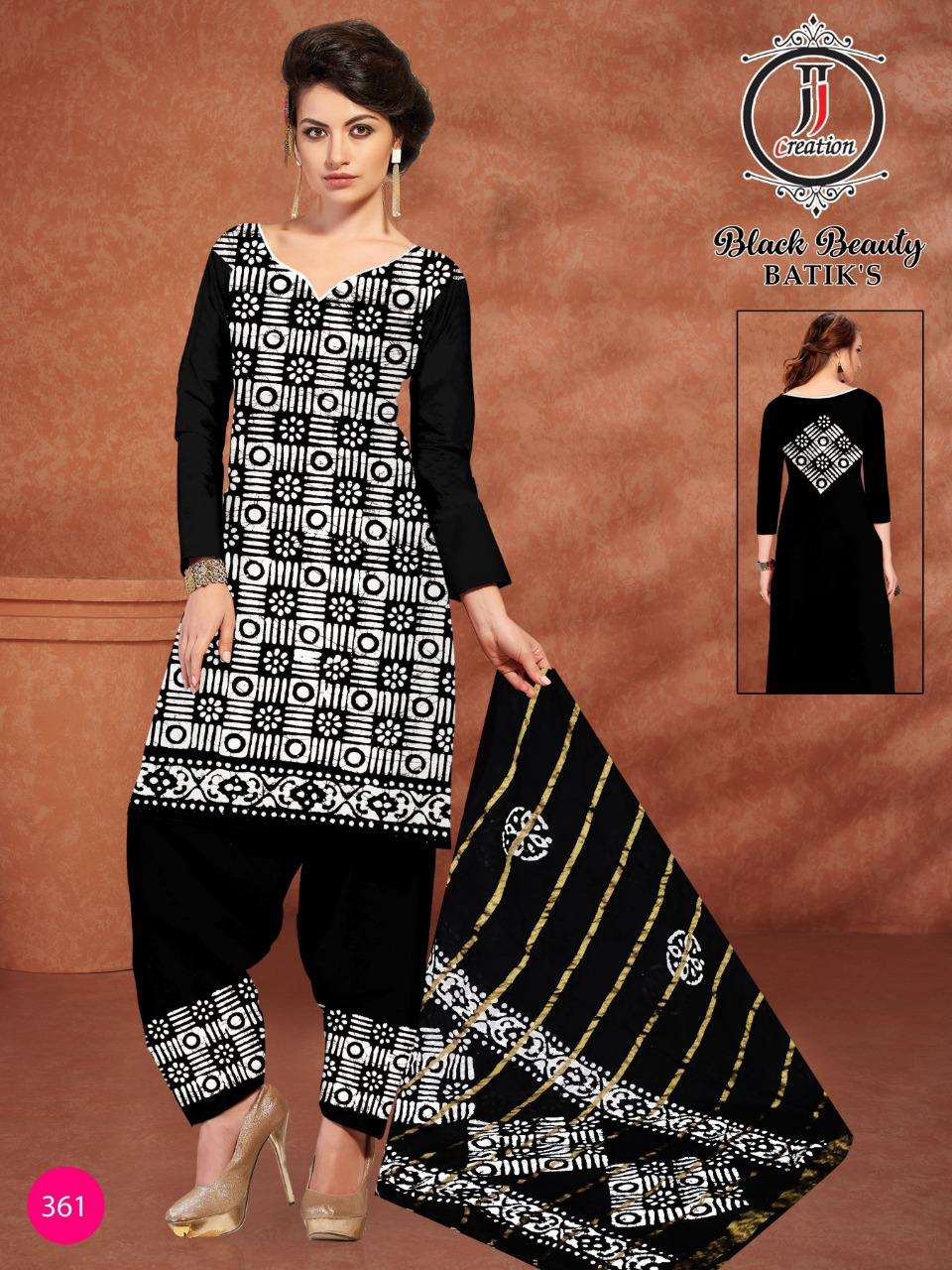 BLACK BEAUTY BATIKS BY JJ CREATION 361 TO 370 SERIES BEAUTIFUL SUITS COLORFUL STYLISH FANCY CASUAL WEAR & ETHNIC WEAR COTTON DRESSES AT WHOLESALE PRICE