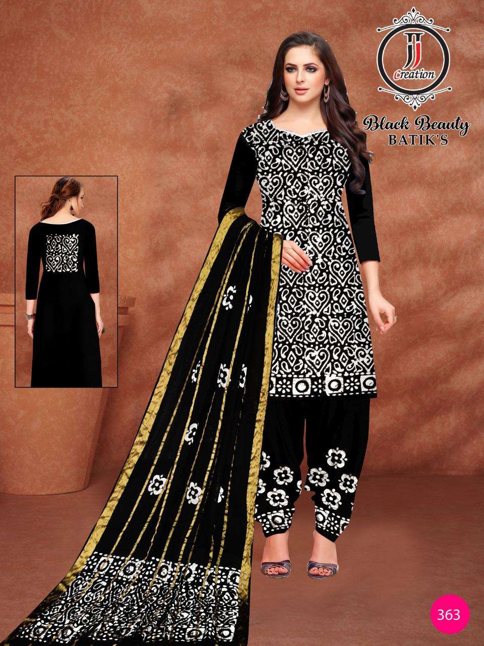 BLACK BEAUTY BATIKS BY JJ CREATION 361 TO 370 SERIES BEAUTIFUL SUITS COLORFUL STYLISH FANCY CASUAL WEAR & ETHNIC WEAR COTTON DRESSES AT WHOLESALE PRICE