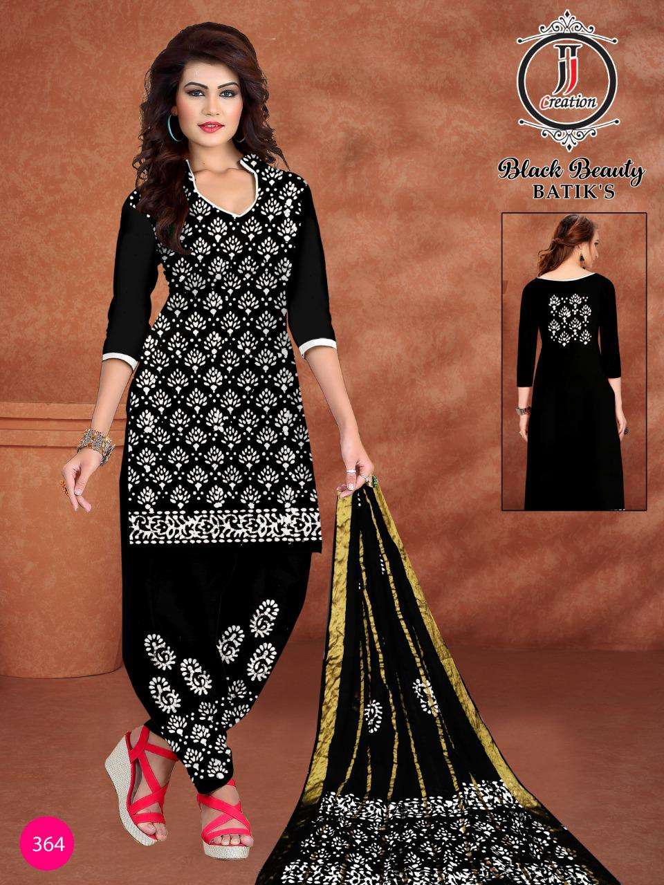 BLACK BEAUTY BATIKS BY JJ CREATION 361 TO 370 SERIES BEAUTIFUL SUITS COLORFUL STYLISH FANCY CASUAL WEAR & ETHNIC WEAR COTTON DRESSES AT WHOLESALE PRICE