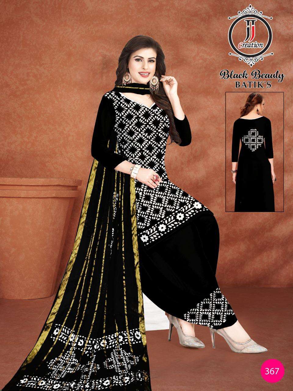 BLACK BEAUTY BATIKS BY JJ CREATION 361 TO 370 SERIES BEAUTIFUL SUITS COLORFUL STYLISH FANCY CASUAL WEAR & ETHNIC WEAR COTTON DRESSES AT WHOLESALE PRICE
