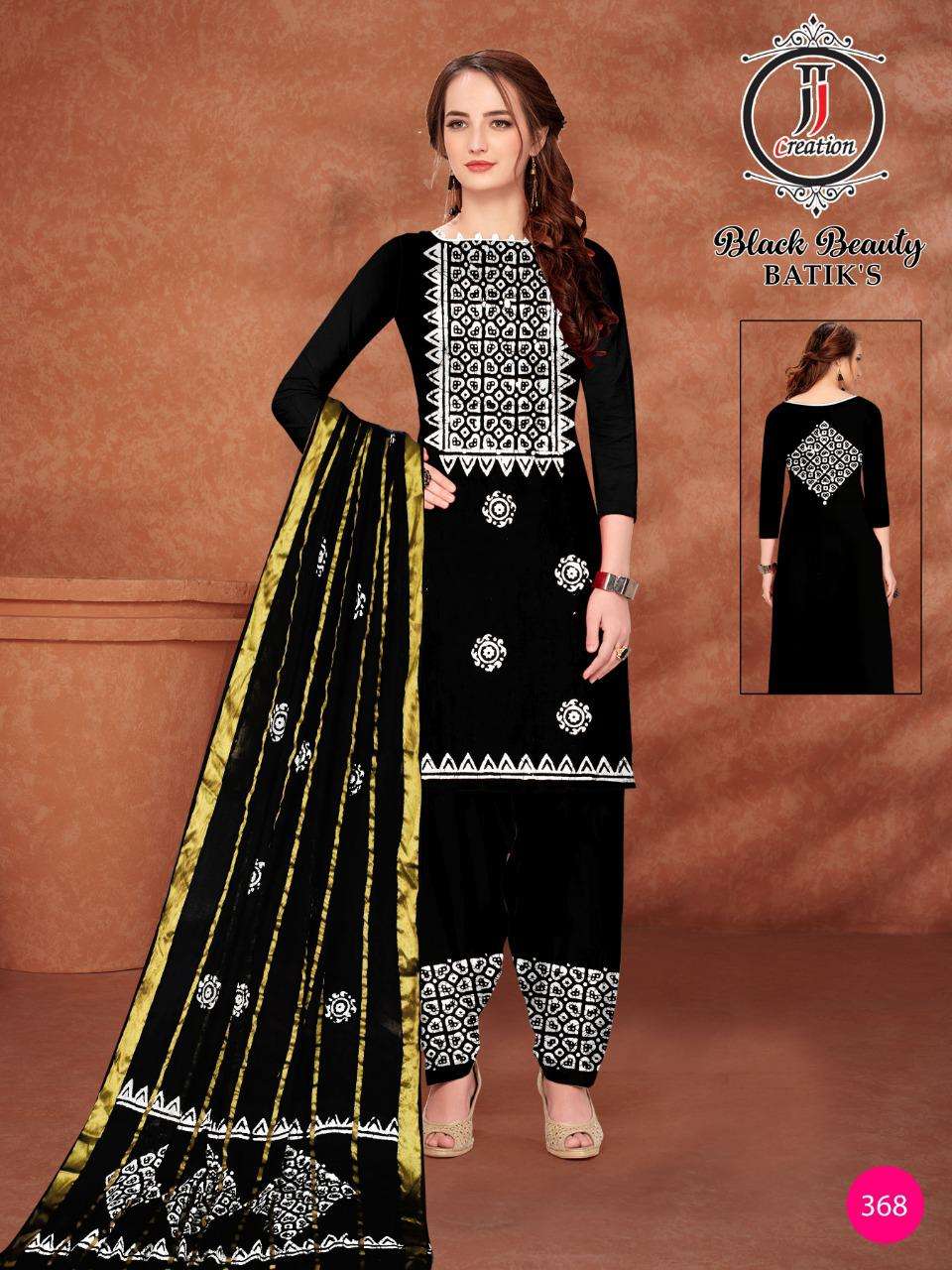 BLACK BEAUTY BATIKS BY JJ CREATION 361 TO 370 SERIES BEAUTIFUL SUITS COLORFUL STYLISH FANCY CASUAL WEAR & ETHNIC WEAR COTTON DRESSES AT WHOLESALE PRICE