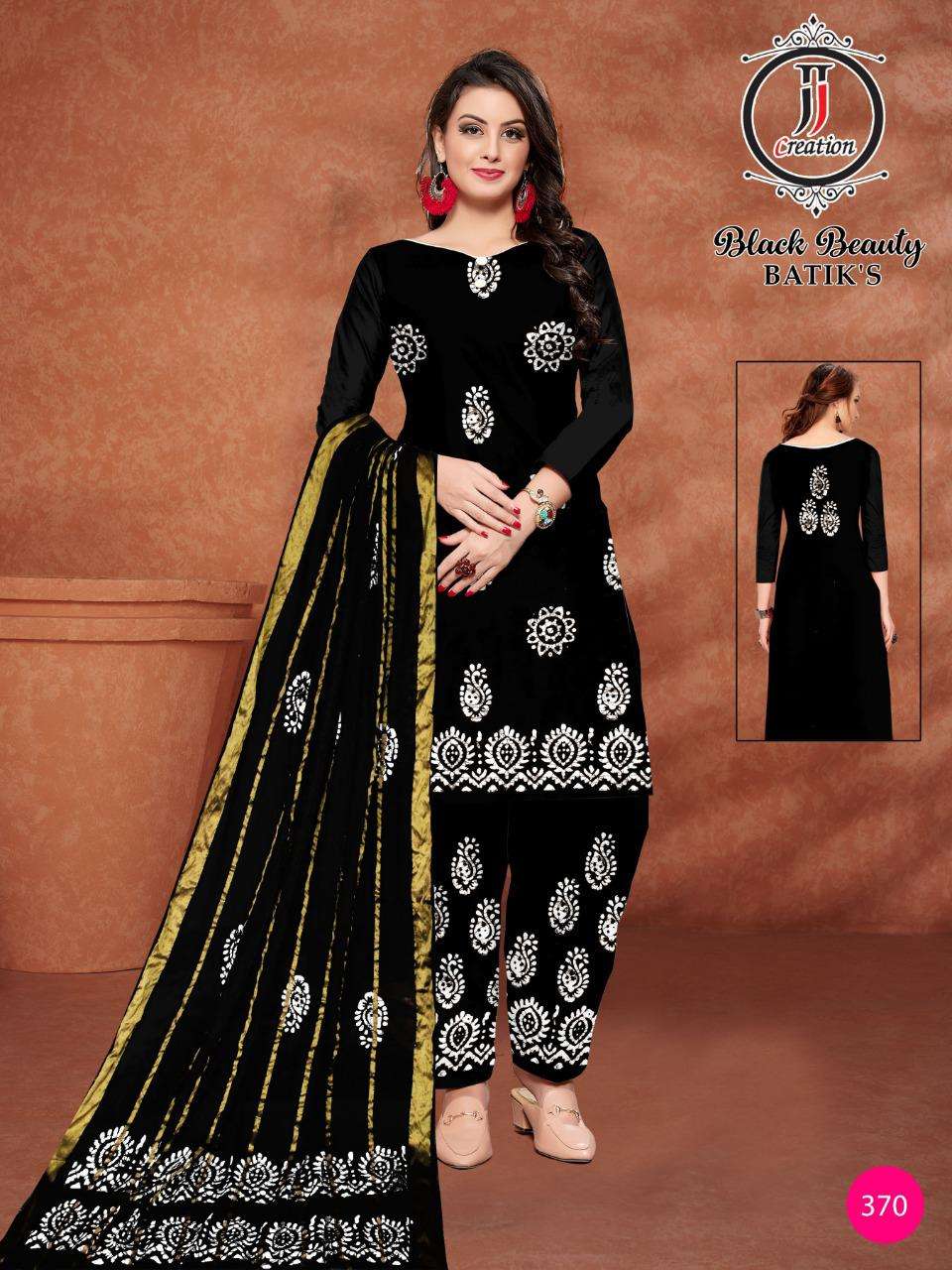 BLACK BEAUTY BATIKS BY JJ CREATION 361 TO 370 SERIES BEAUTIFUL SUITS COLORFUL STYLISH FANCY CASUAL WEAR & ETHNIC WEAR COTTON DRESSES AT WHOLESALE PRICE