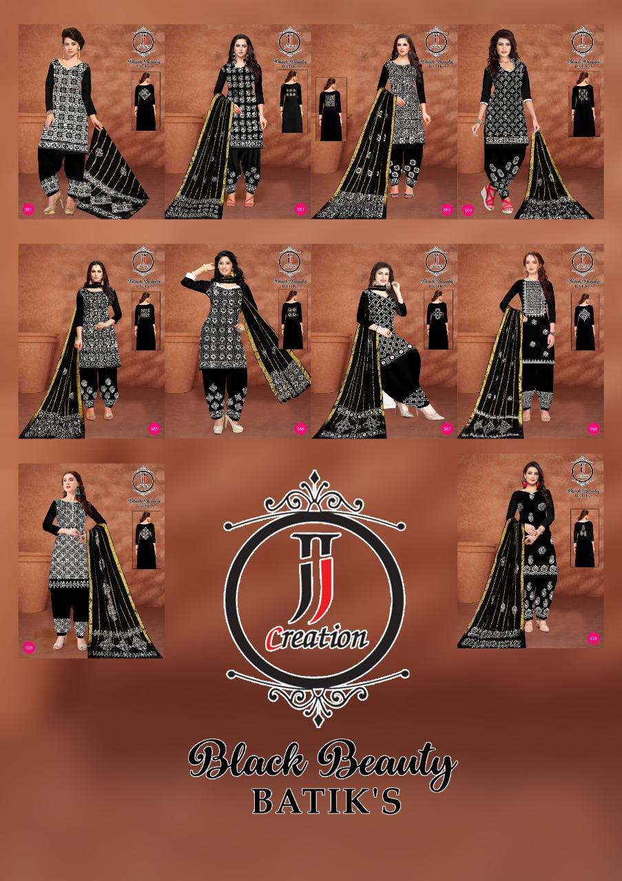 BLACK BEAUTY BATIKS BY JJ CREATION 361 TO 370 SERIES BEAUTIFUL SUITS COLORFUL STYLISH FANCY CASUAL WEAR & ETHNIC WEAR COTTON DRESSES AT WHOLESALE PRICE