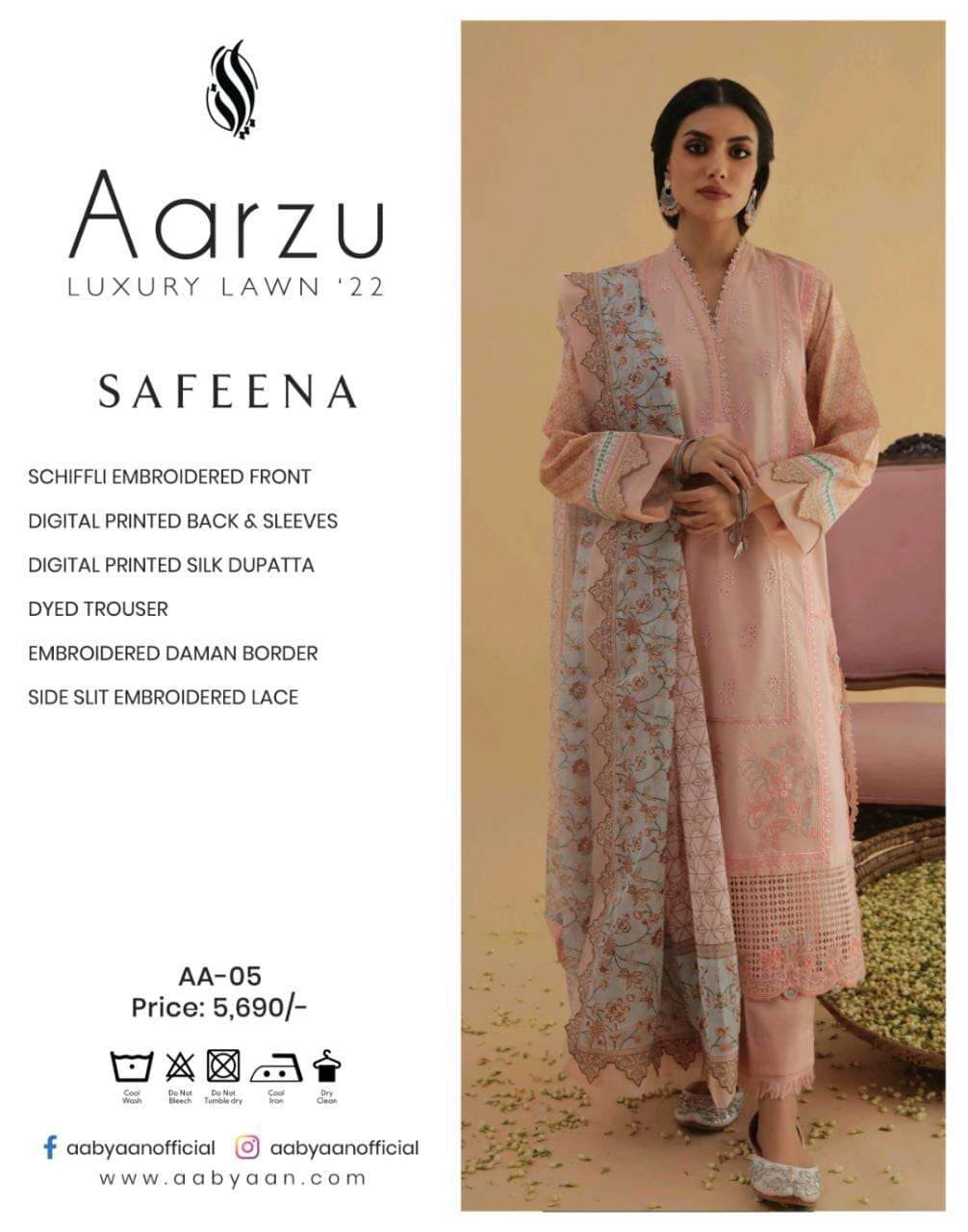 ORIGINIAL PAKISTANI AARZU LUXURY LAWN-22 BY AABHIYAN BEAUTIFUL PAKISTANI SUITS COLORFUL STYLISH FANCY CASUAL WEAR & ETHNIC WEAR DIGITAL PRINT/EMBROIDERED DRESSES AT WHOLESALE PRICE