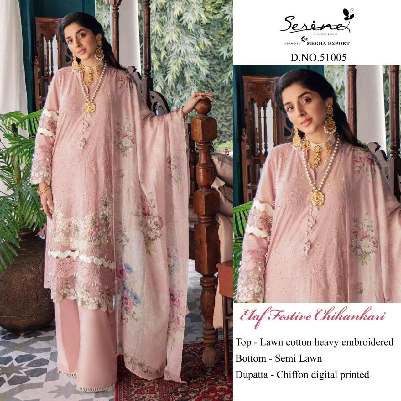 ELAF FESTIVE CHIKANKARI BY SERENE 51001 TO 51005 SERIES DESIGNER PAKISTANI SUITS BEAUTIFUL STYLISH FANCY COLORFUL PARTY WEAR & OCCASIONAL WEAR LAWN COTTON EMBROIDERY DRESSES AT WHOLESALE PRICE