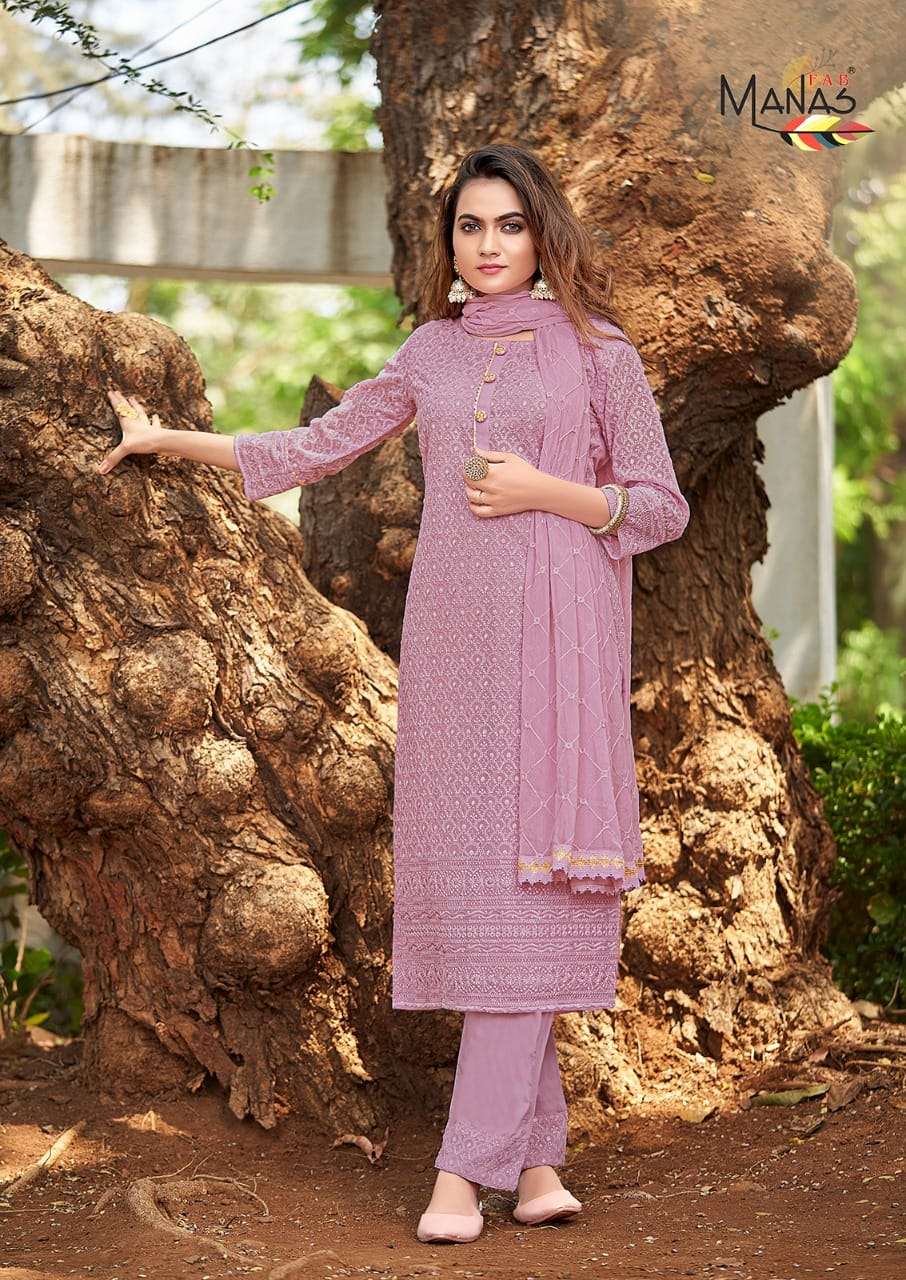 SCHIFFLI VOL-8 BY MANAS FAB 7043 TO 7048 SERIES BEAUTIFUL SUITS COLORFUL STYLISH FANCY CASUAL WEAR & ETHNIC WEAR GEORGETTE WITH SCHIFFLI WORK DRESSES AT WHOLESALE PRICE