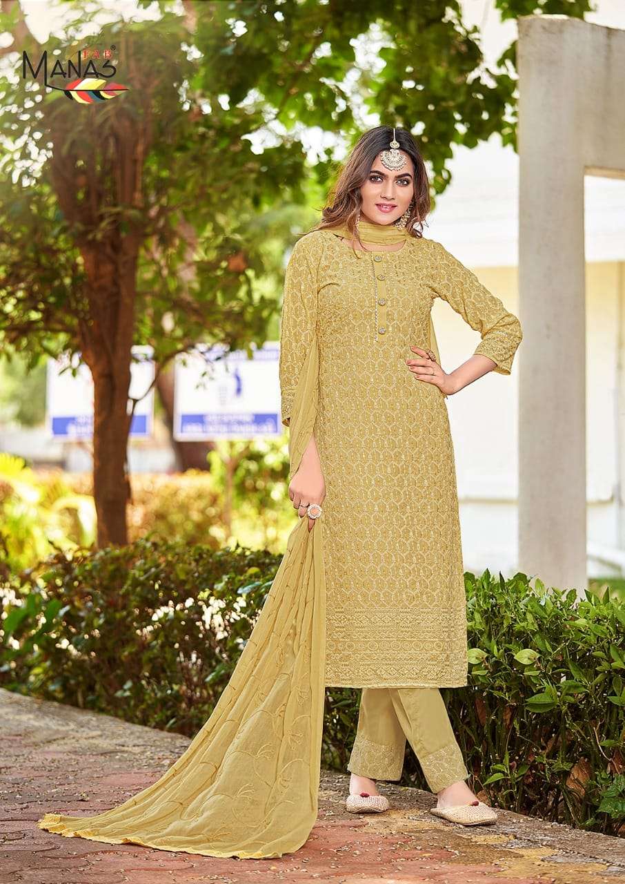 SCHIFFLI VOL-8 BY MANAS FAB 7043 TO 7048 SERIES BEAUTIFUL SUITS COLORFUL STYLISH FANCY CASUAL WEAR & ETHNIC WEAR GEORGETTE WITH SCHIFFLI WORK DRESSES AT WHOLESALE PRICE