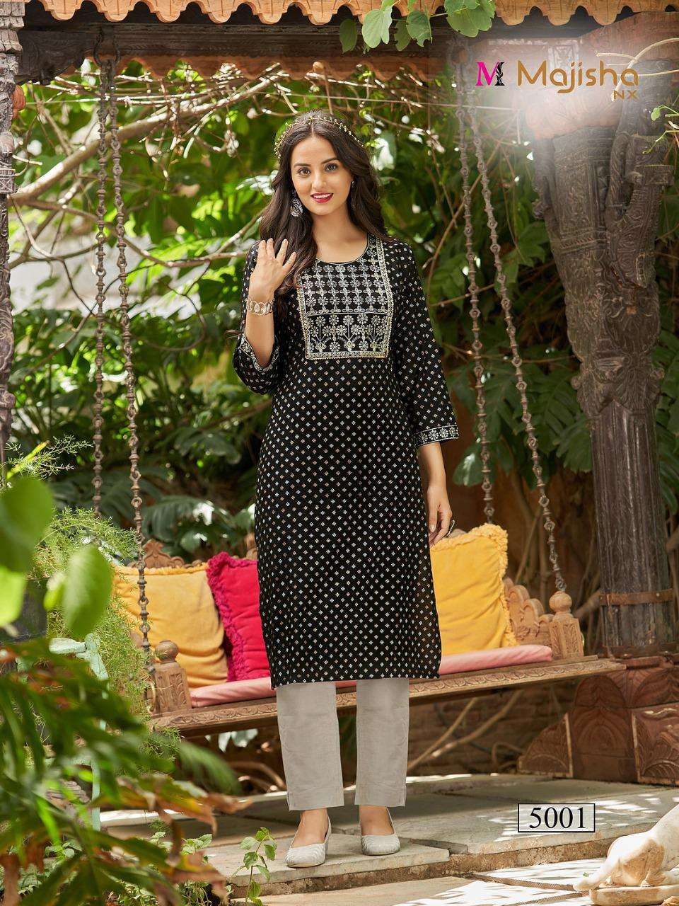 POSHAK VOL-5 BY MAJISHA NX 5001 TO 5010 SERIES DESIGNER STYLISH FANCY COLORFUL BEAUTIFUL PARTY WEAR & ETHNIC WEAR COLLECTION PURE RAYON KURTIS AT WHOLESALE PRICE