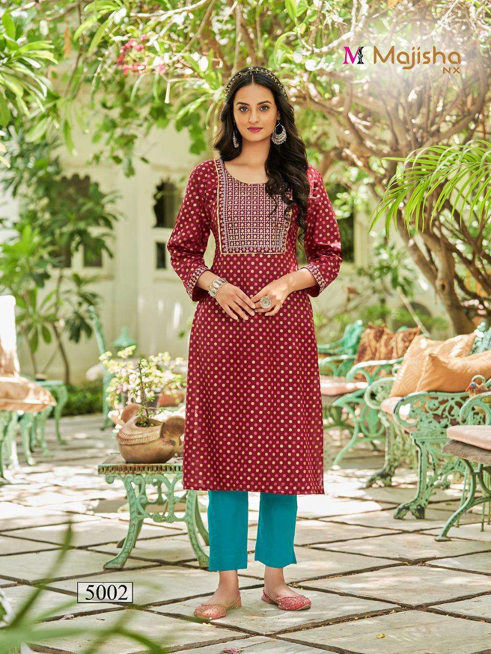 POSHAK VOL-5 BY MAJISHA NX 5001 TO 5010 SERIES DESIGNER STYLISH FANCY COLORFUL BEAUTIFUL PARTY WEAR & ETHNIC WEAR COLLECTION PURE RAYON KURTIS AT WHOLESALE PRICE