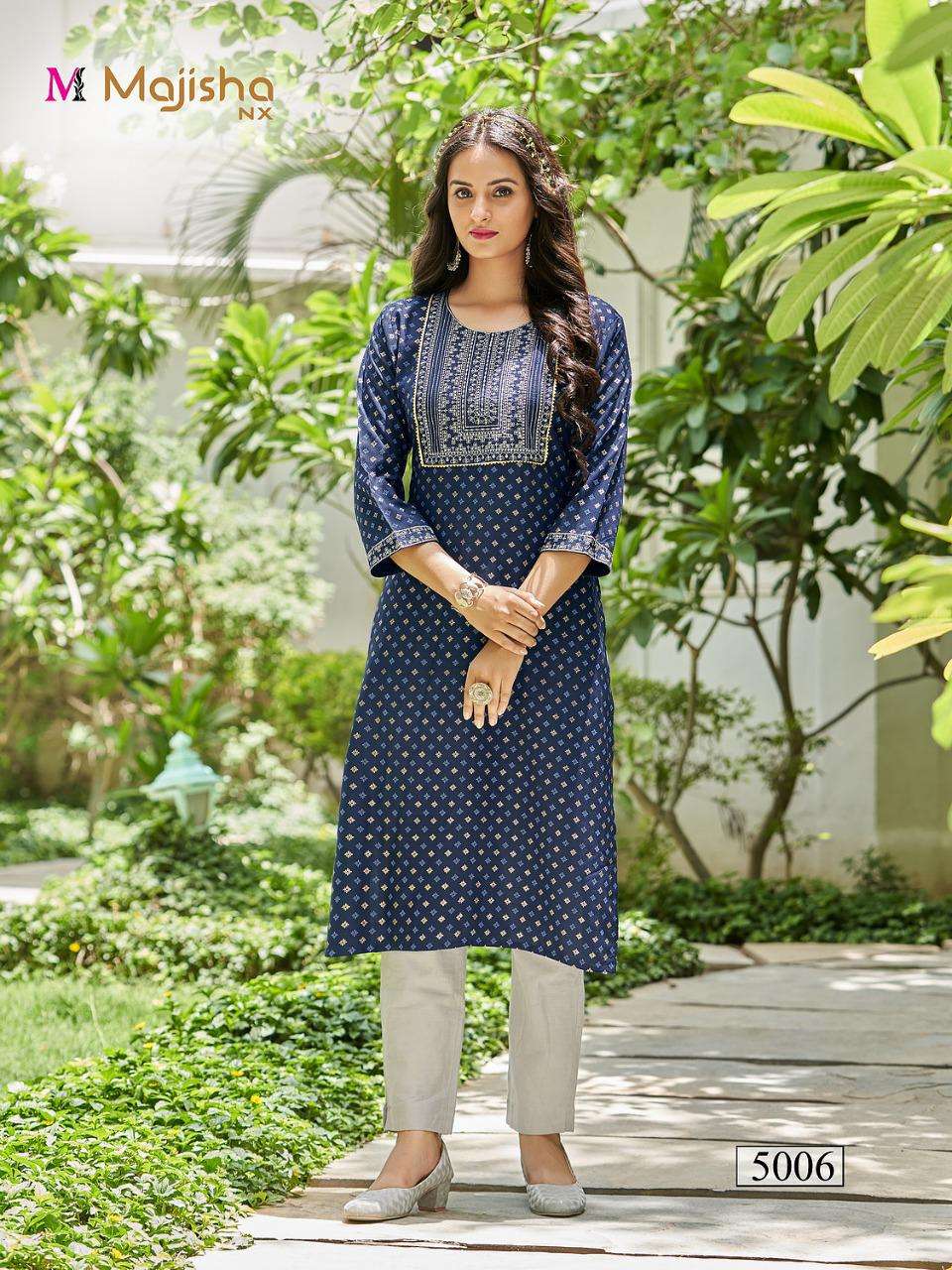 POSHAK VOL-5 BY MAJISHA NX 5001 TO 5010 SERIES DESIGNER STYLISH FANCY COLORFUL BEAUTIFUL PARTY WEAR & ETHNIC WEAR COLLECTION PURE RAYON KURTIS AT WHOLESALE PRICE