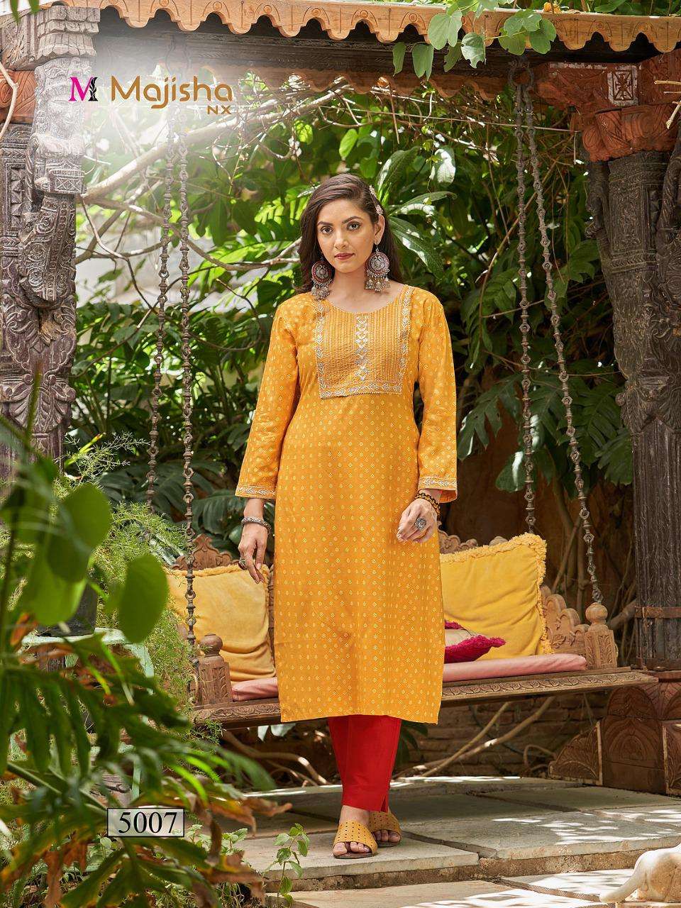 POSHAK VOL-5 BY MAJISHA NX 5001 TO 5010 SERIES DESIGNER STYLISH FANCY COLORFUL BEAUTIFUL PARTY WEAR & ETHNIC WEAR COLLECTION PURE RAYON KURTIS AT WHOLESALE PRICE