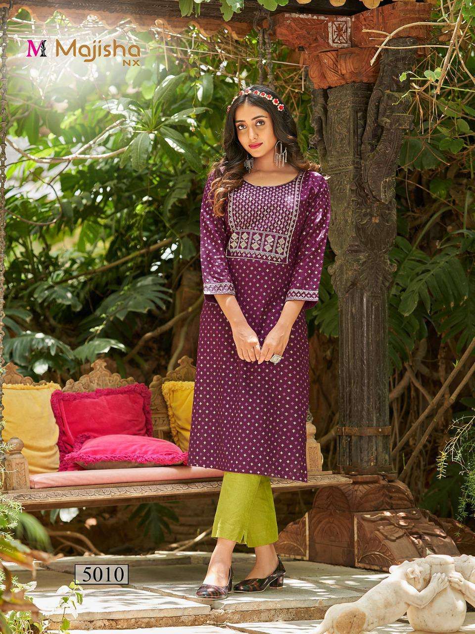 POSHAK VOL-5 BY MAJISHA NX 5001 TO 5010 SERIES DESIGNER STYLISH FANCY COLORFUL BEAUTIFUL PARTY WEAR & ETHNIC WEAR COLLECTION PURE RAYON KURTIS AT WHOLESALE PRICE