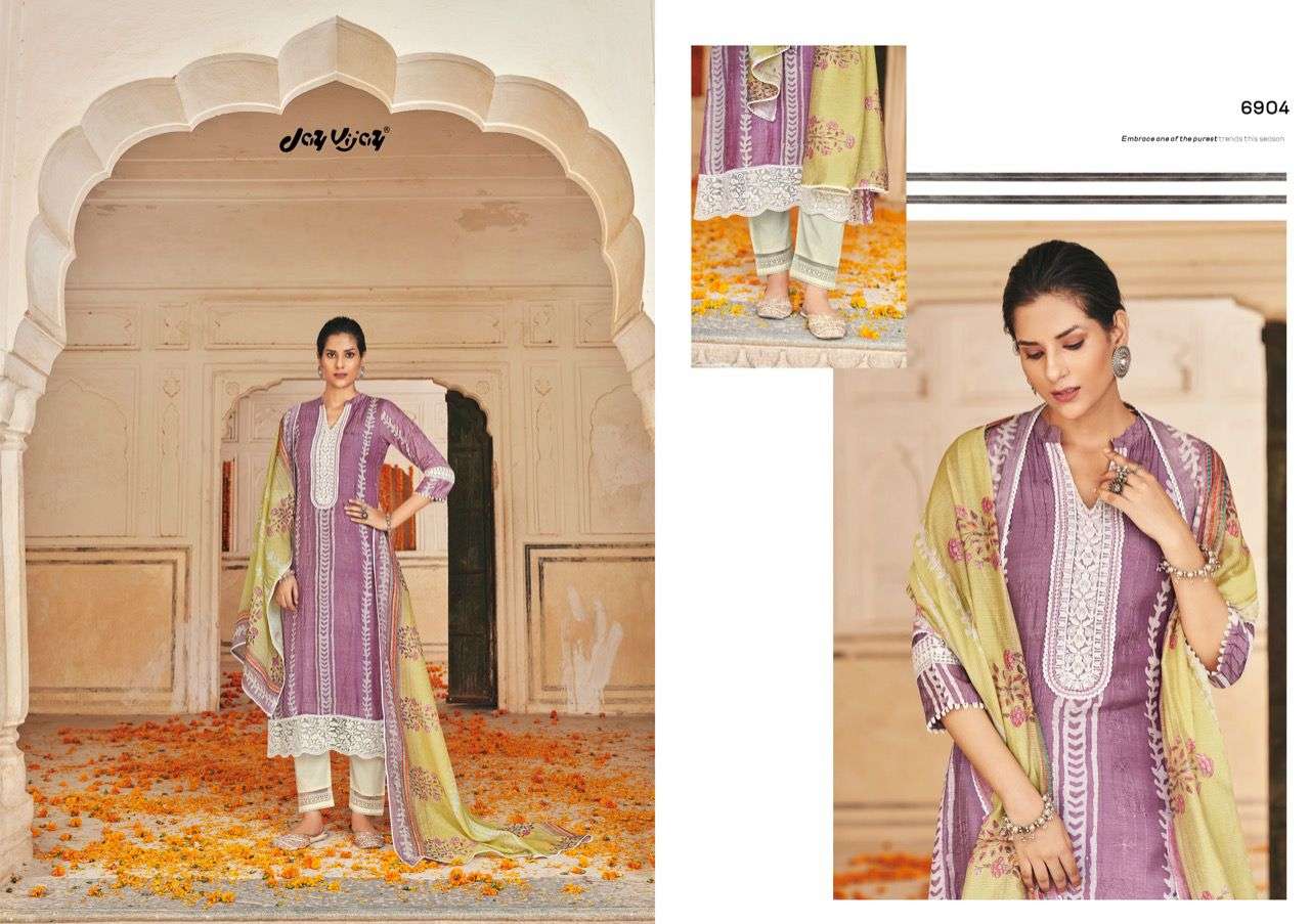 NEW AND NOW VOL-4 BY JAY VIJAY PRINTS 6901 TO 6910 SERIES BEAUTIFUL SUITS COLORFUL STYLISH FANCY CASUAL WEAR & ETHNIC WEAR PURE SILK PRINT DRESSES AT WHOLESALE PRICE