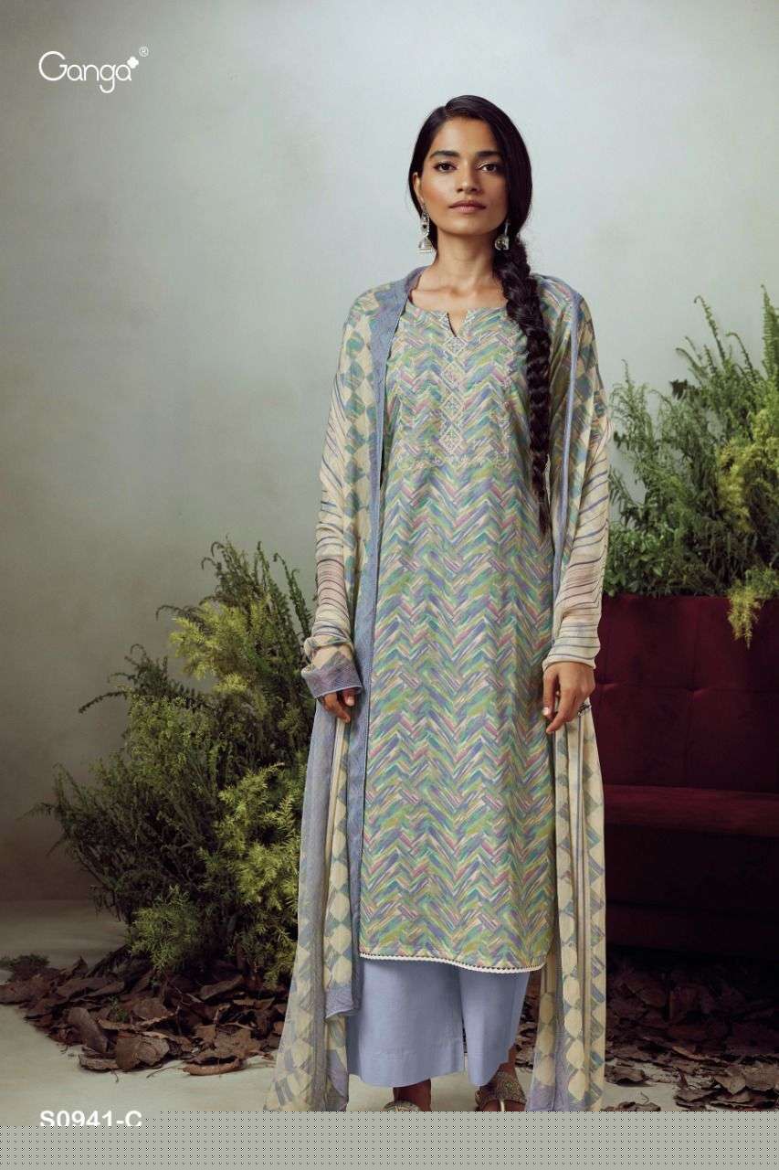 INNA-941 BY GANGA FASHION 941-A TO 941-D SERIES BEAUTIFUL SUITS COLORFUL STYLISH FANCY CASUAL WEAR & ETHNIC WEAR SUPERIOR COTTON PRINT WITH EMBROIDERY WORK DRESSES AT WHOLESALE PRICE