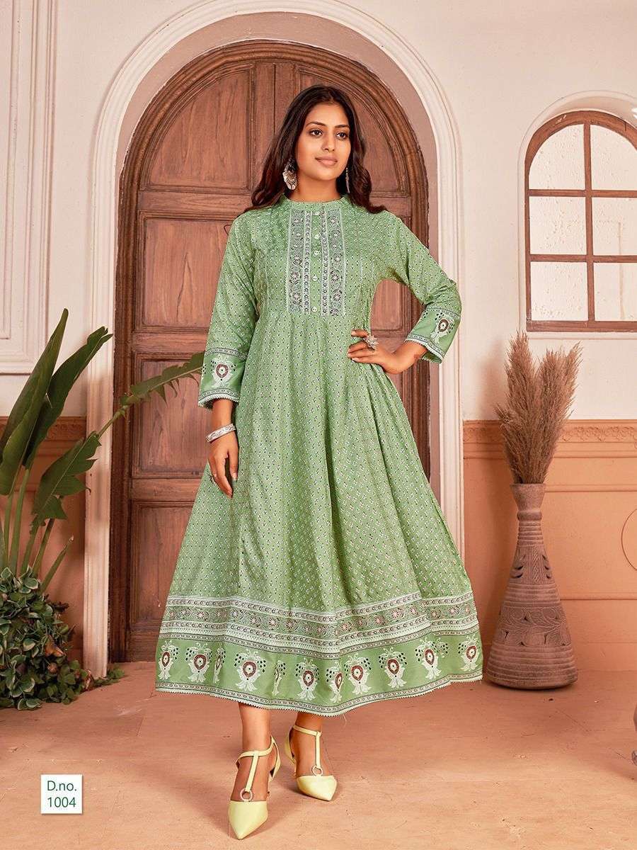 NAYANTHARA VOL-1 BY BANWERY FASHION 1001 TO 1004 SERIES BEAUTIFUL STYLISH FANCY COLORFUL CASUAL WEAR & ETHNIC WEAR RAYON PRINT GOWNS AT WHOLESALE PRICE