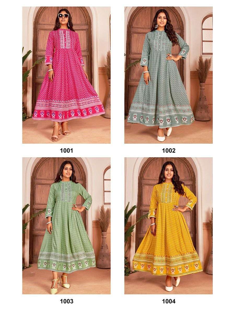 NAYANTHARA VOL-1 BY BANWERY FASHION 1001 TO 1004 SERIES BEAUTIFUL STYLISH FANCY COLORFUL CASUAL WEAR & ETHNIC WEAR RAYON PRINT GOWNS AT WHOLESALE PRICE