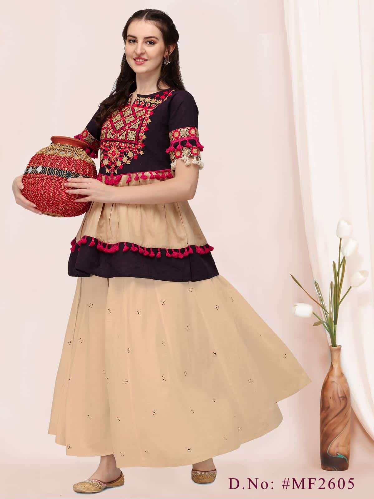 NAVRANG-2022 BY MESMORA 2600 TO 2607 SERIES DESIGNER STYLISH FANCY COLORFUL BEAUTIFUL PARTY WEAR & ETHNIC WEAR COLLECTION COTTON KURTIS WITH BOTTOM AT WHOLESALE PRICE