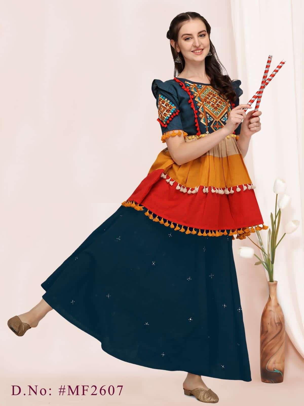 NAVRANG-2022 BY MESMORA 2600 TO 2607 SERIES DESIGNER STYLISH FANCY COLORFUL BEAUTIFUL PARTY WEAR & ETHNIC WEAR COLLECTION COTTON KURTIS WITH BOTTOM AT WHOLESALE PRICE