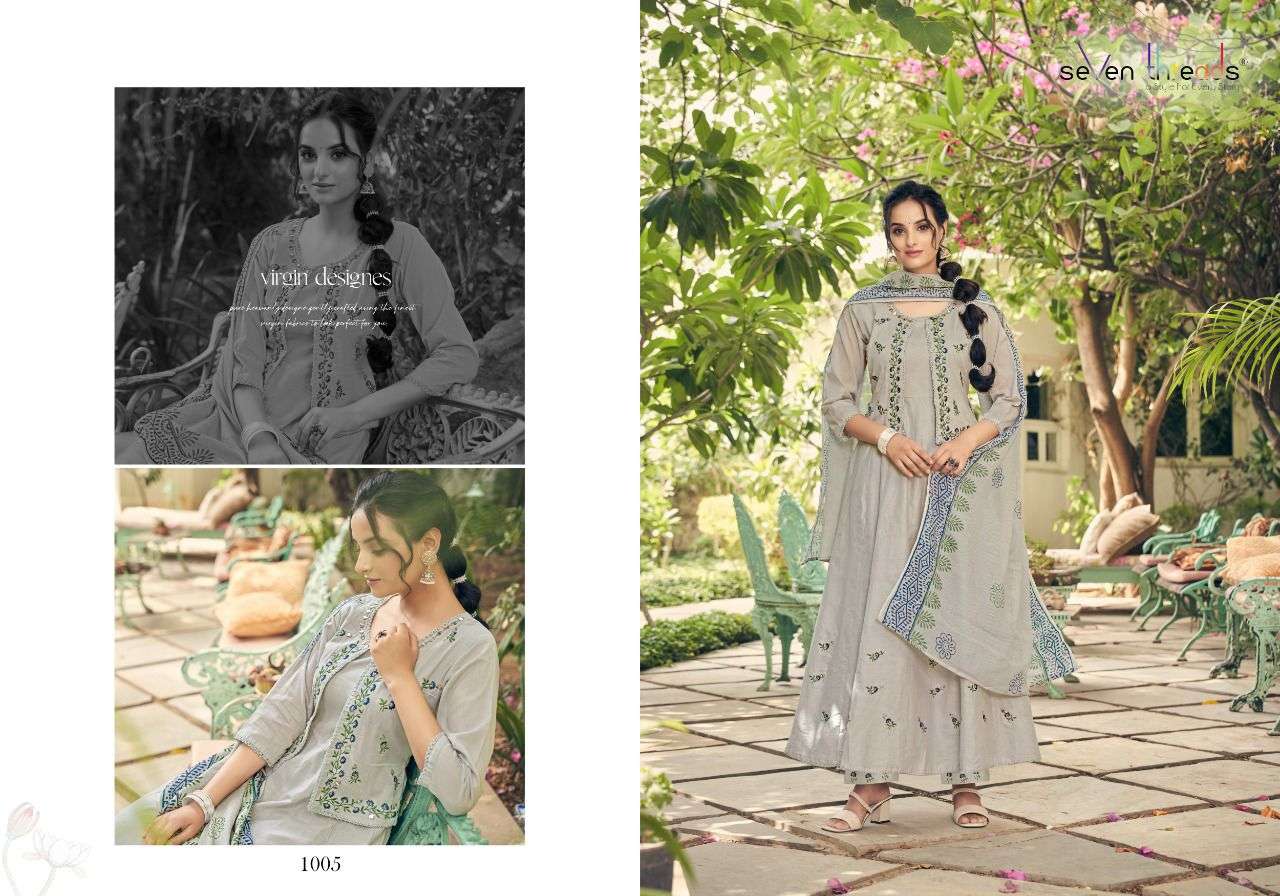 ANARKALI BY SEVEN THREADS 1001 TO 1007 SERIES BEAUTIFUL STYLISH ANARKALI SUITS FANCY COLORFUL CASUAL WEAR & ETHNIC WEAR & READY TO WEAR PURE COTTON EMBROIDERED DRESSES AT WHOLESALE PRICE